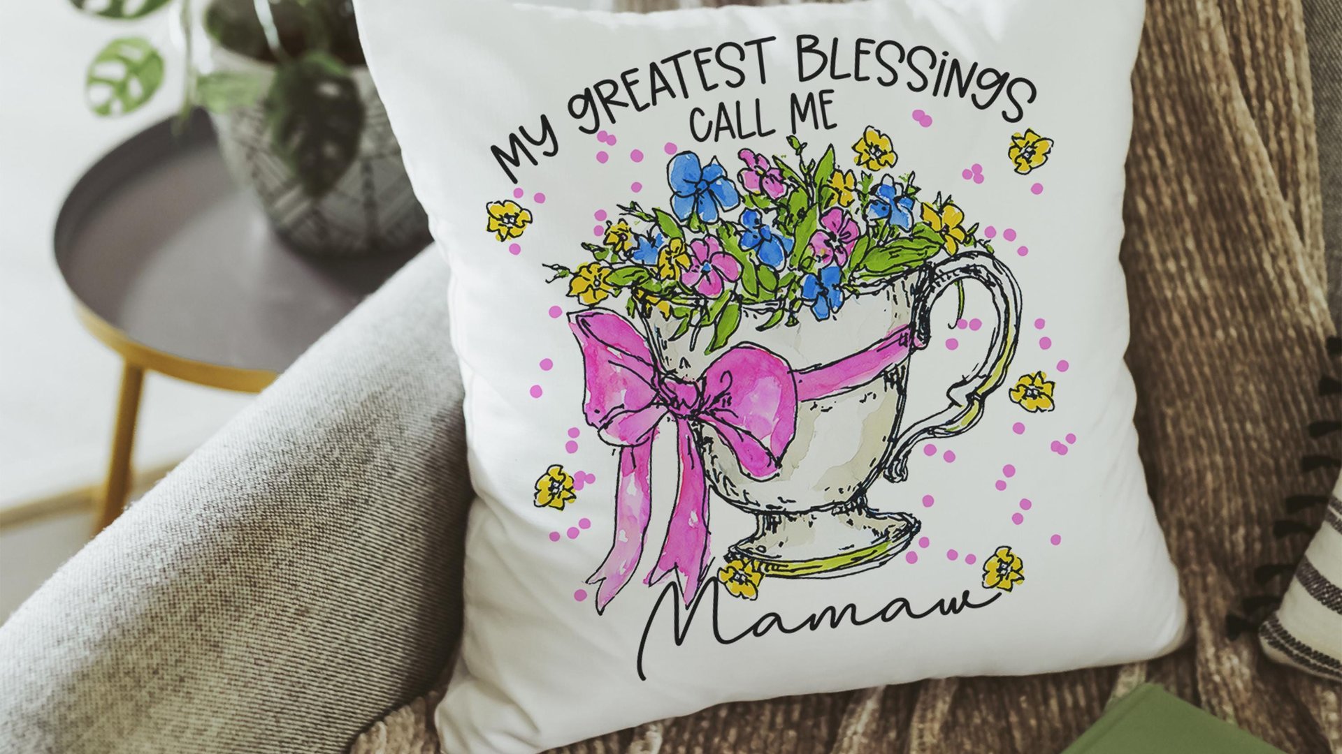 personalized my greatest blessings call me Mamaw pillows for bed, Mamaw gifts from grandchildren, floral kitchen towels, Mamaw to be gifts