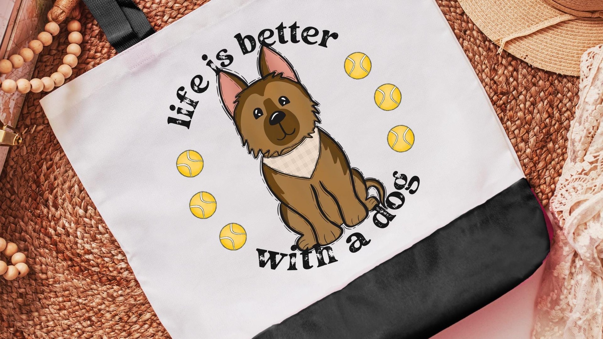 life is better with a dog German Shepherd tote bag for dog lovers, German Shepherd gifts for her, cute tote bag for women, GSD mama dog mom