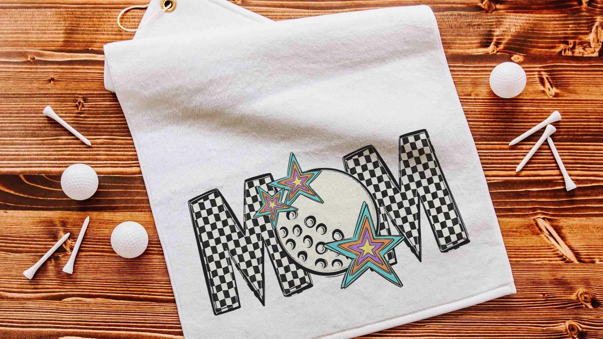 trendy checkerboard golf towel for women, golf mom gifts, golfing wife golf bag towel, golf gifts for ladies, cute golf accessories for