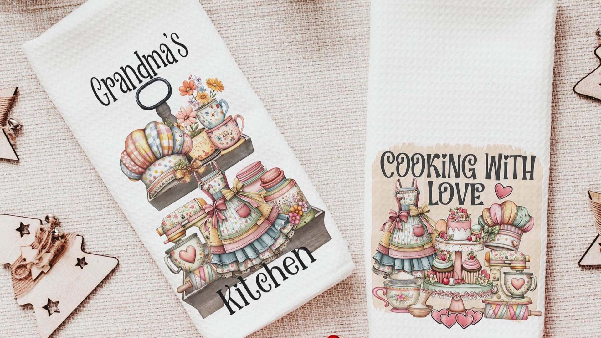Grandma's kitchen, kitchen towel for grandma, vintage inspired kitchen decor, baker gifts for her, cooking with love kitchen hand towel for