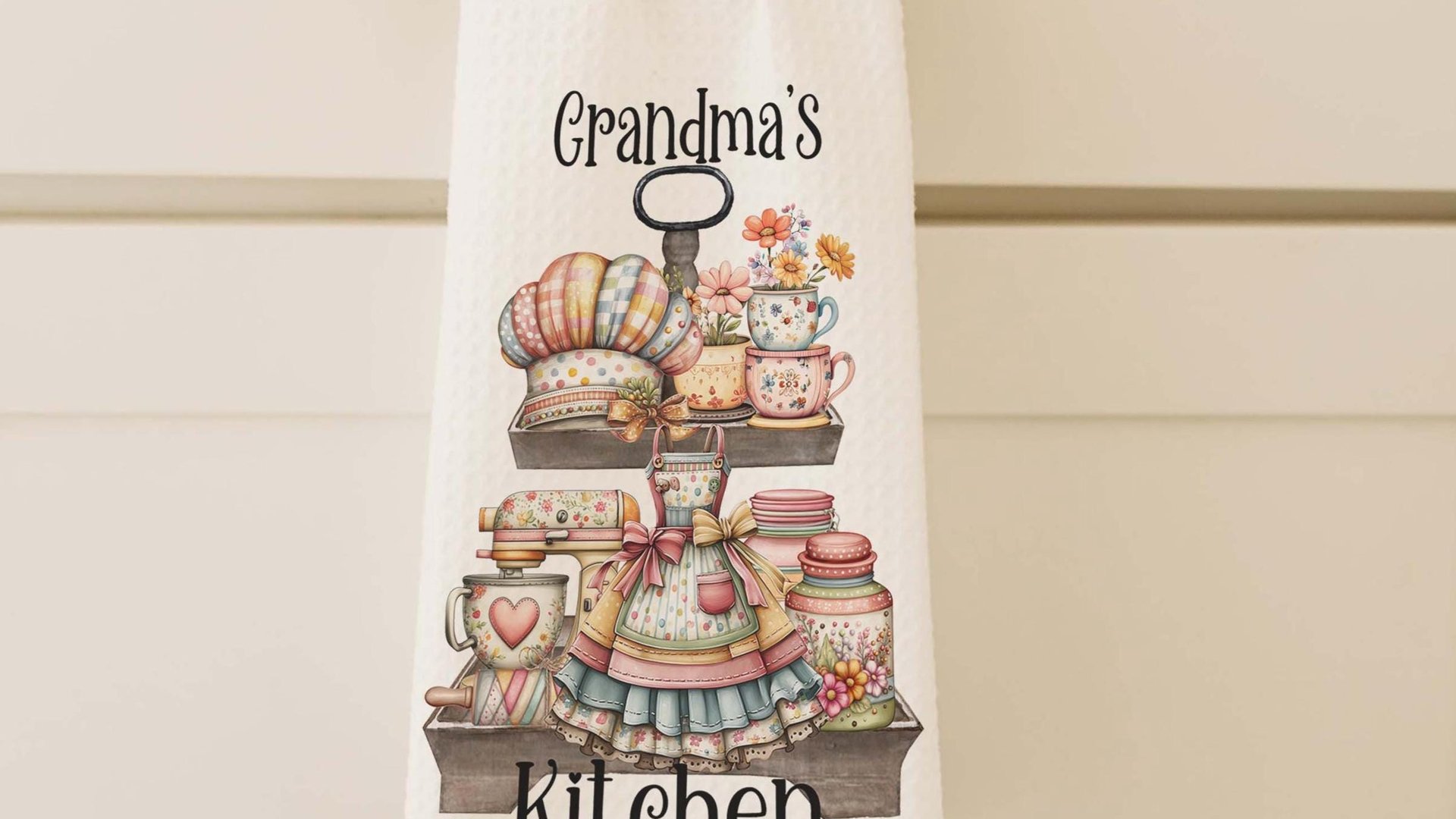 Grandma's kitchen, kitchen towel for grandma, vintage inspired kitchen decor, baker gifts for her, cooking with love kitchen hand towel for