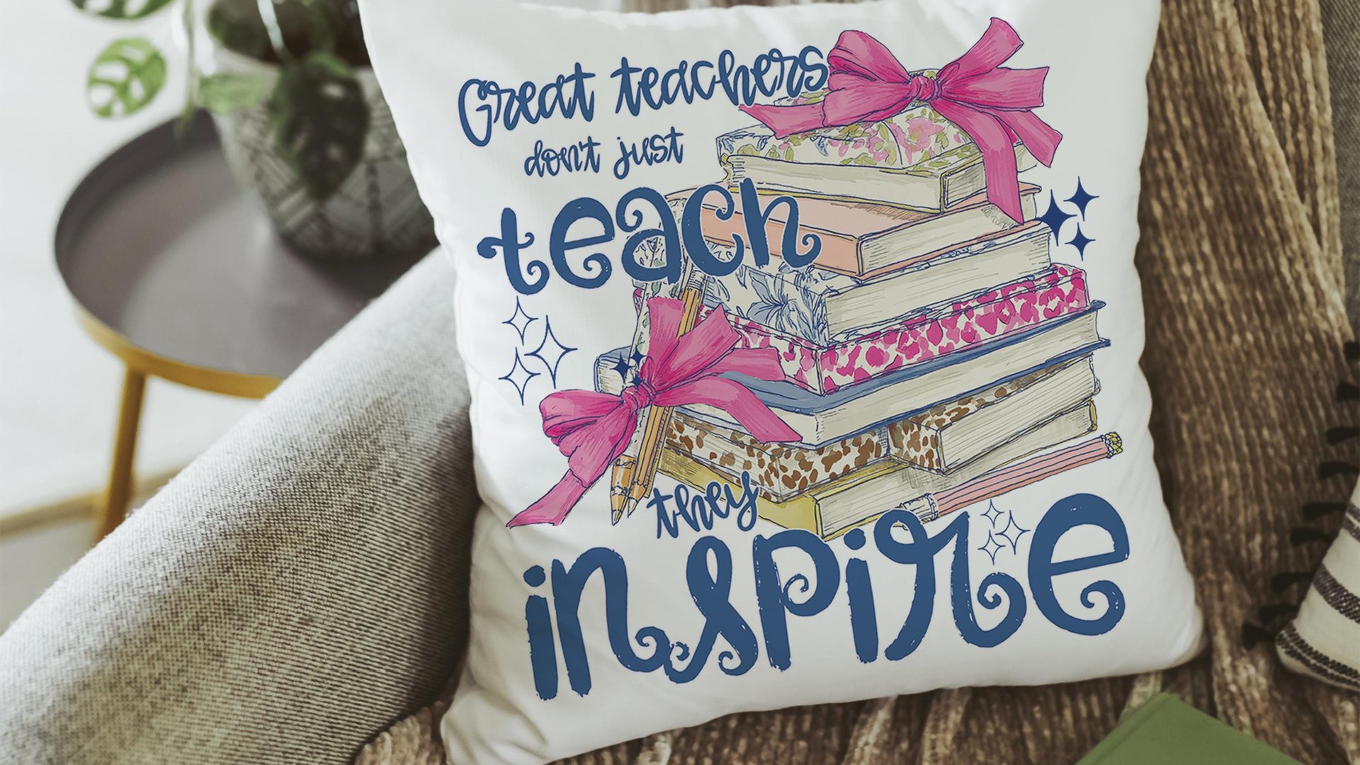 Great teachers don't just teach they inspire pillow for chair, cute teacher appreciation gifts for preschool teachers, kindergarten teacher