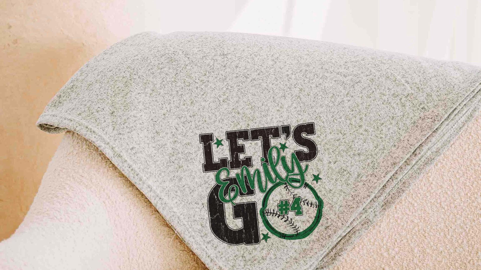 Personalized lets go baseball number blanket 50 x 60, baseball Mothers day gift for mother in law, carolina blue name throw blanket for sofa