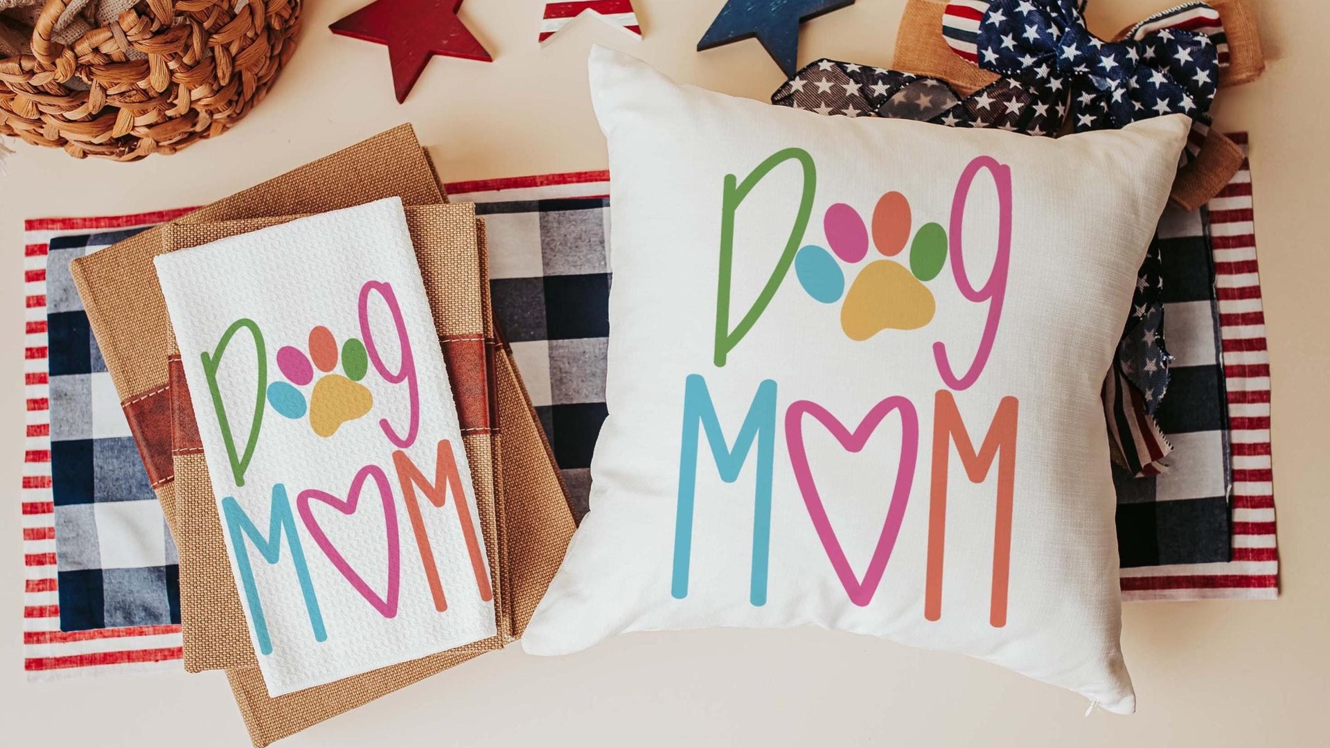 Dog mom throw pillow for chair, cute Mothers day gift for dog and dog lovers, dog lover throw pillow 18x18, colorful dog decor for kitchen