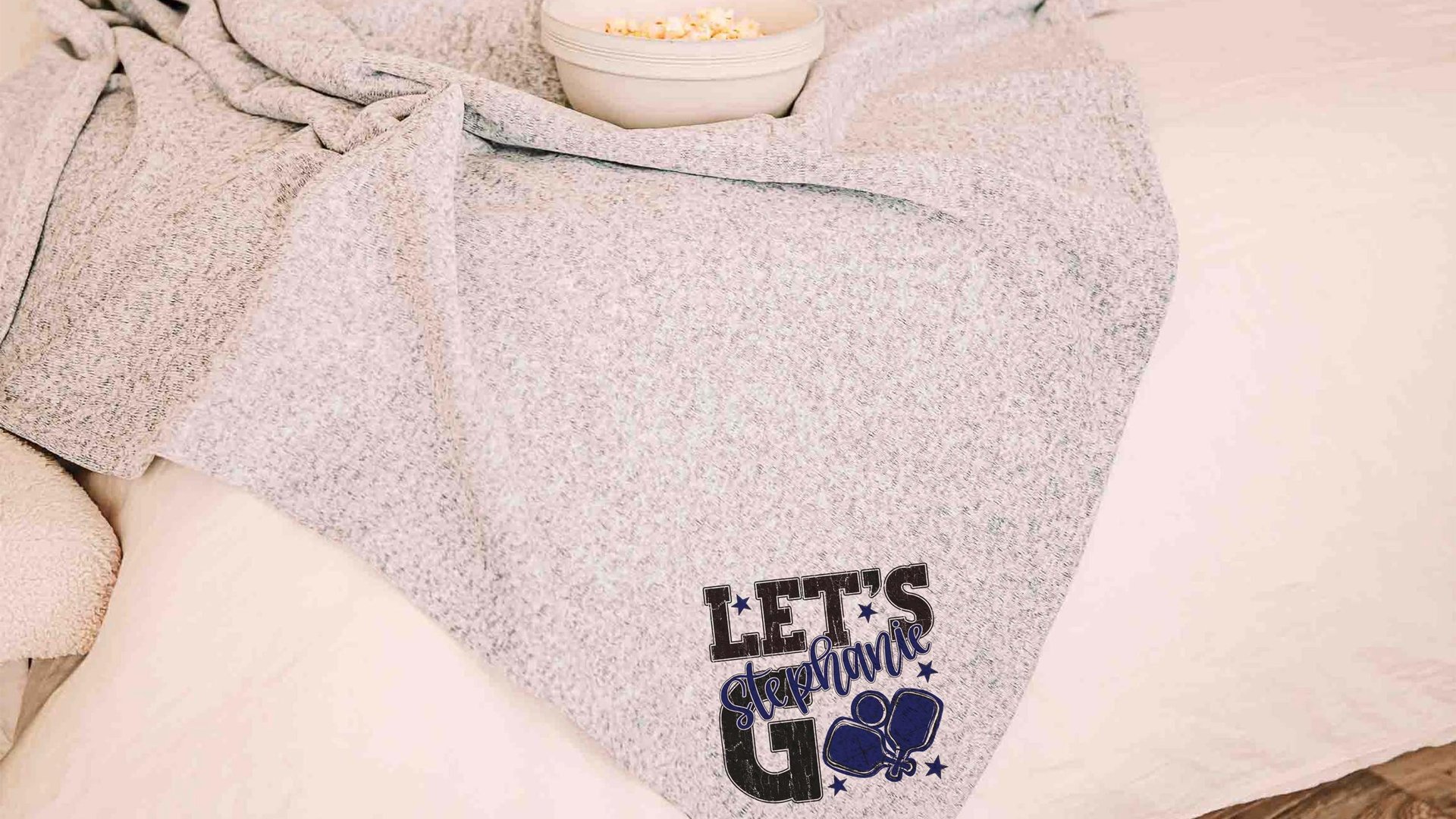 personalized pickleball blanket with name, cute pickleball gifts for women, pickleball tournament gifts, carolina blue throw blanket 50 x 60