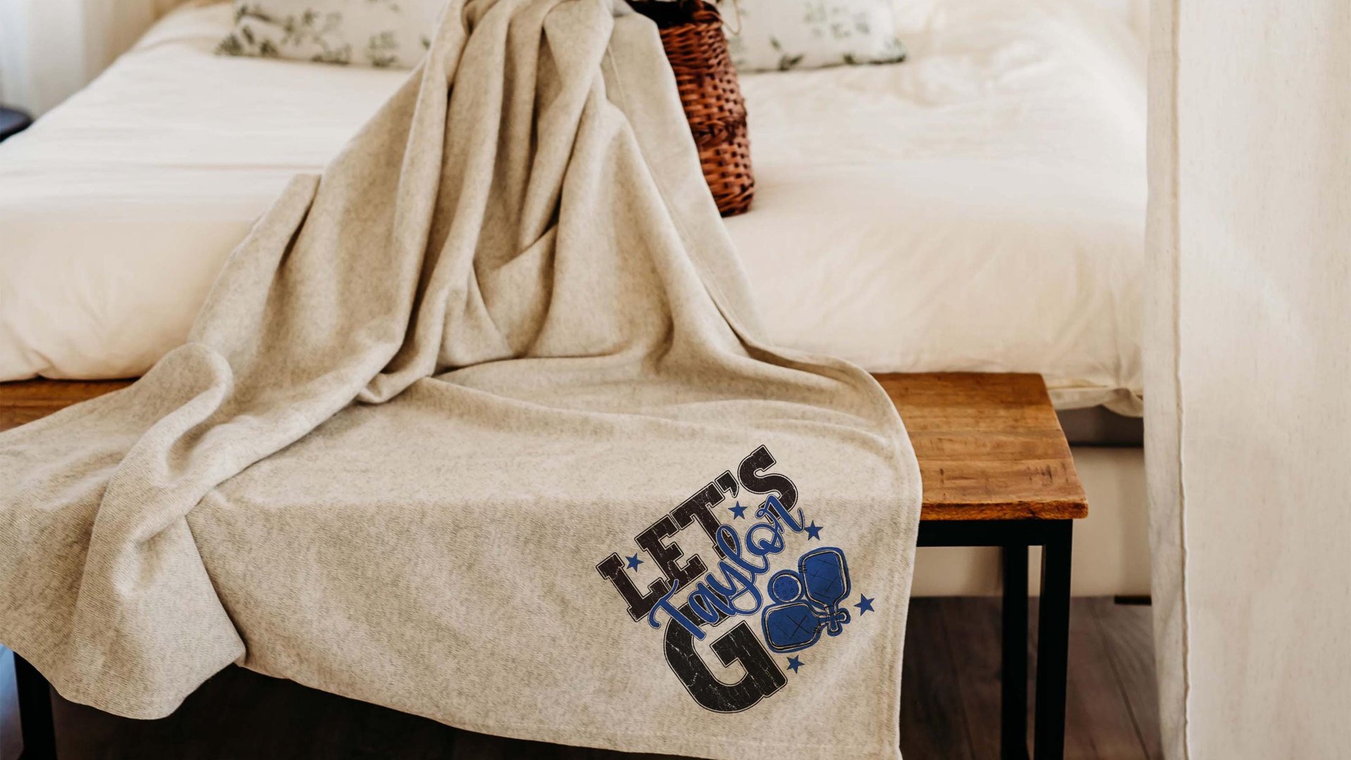 personalized pickleball blanket with name, cute pickleball gifts for women, pickleball tournament gifts, carolina blue throw blanket 50 x 60