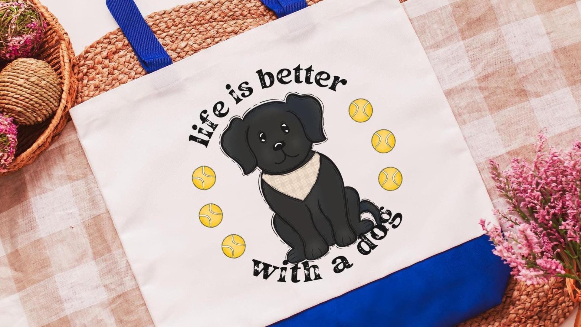 life is better with a dog labrador retriever tote bags for dog lovers Mothers day gifts for dog mom, black labrador mom gift, cute dog gifts