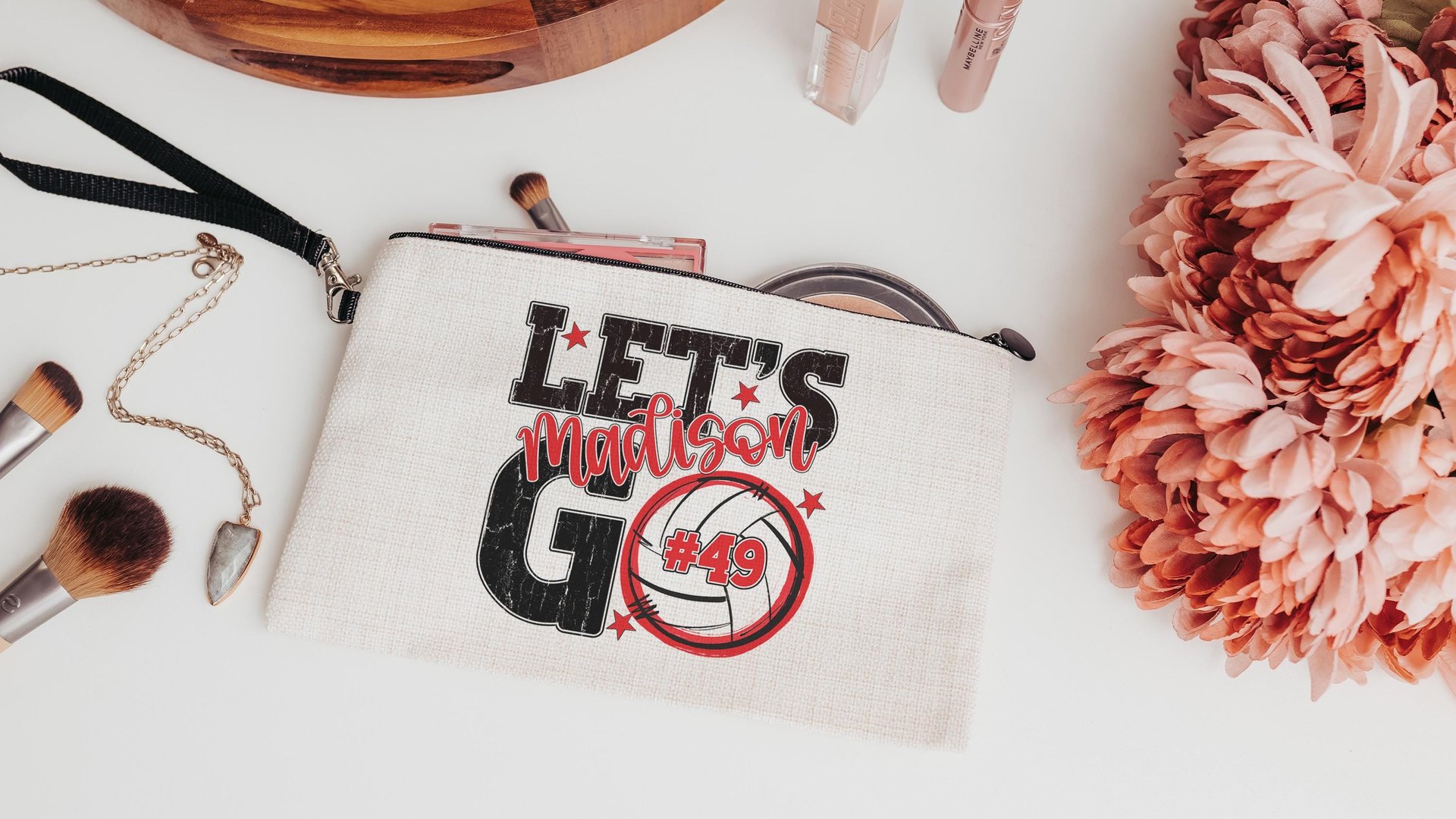Personalized volleyball tote bag for women, lady volleyball gift wristlet with zipper, volleyball gifts for her, lady volleyball tournament