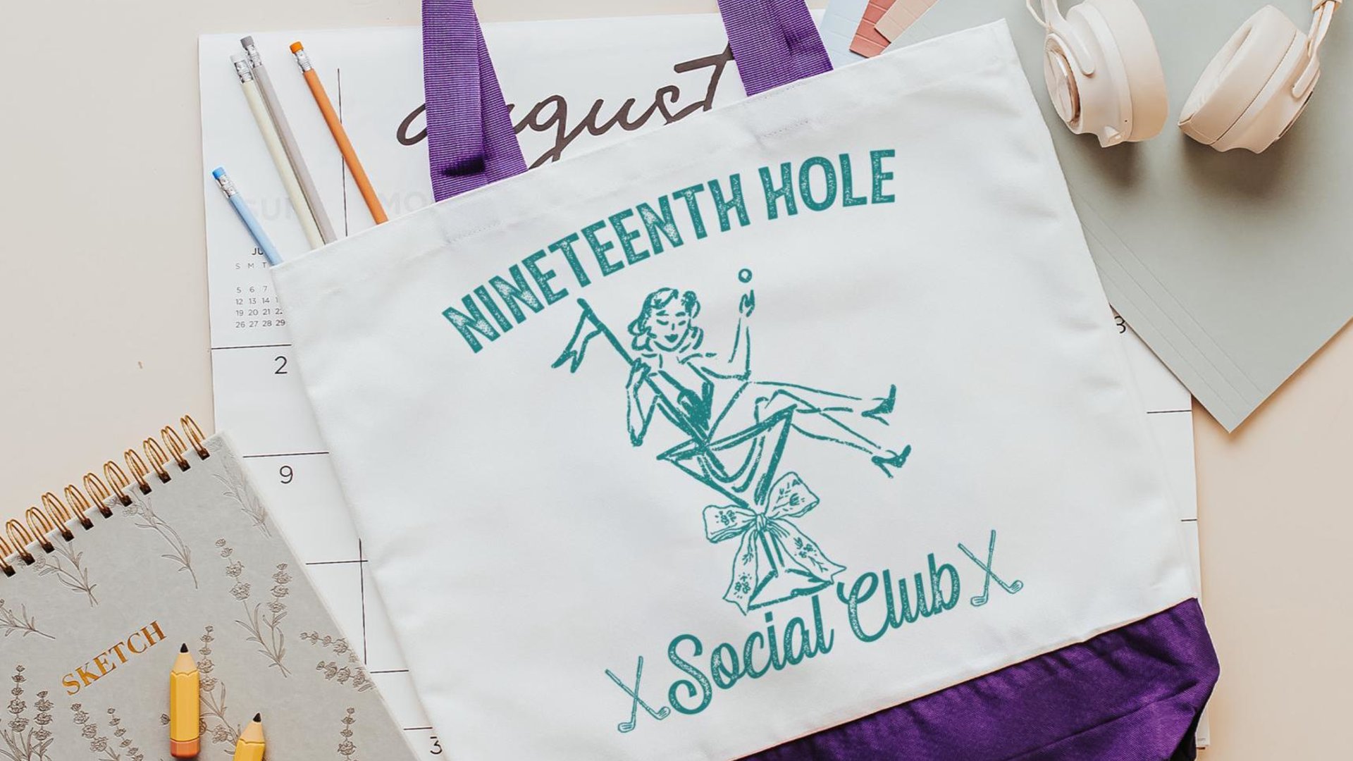 19th hole social club golf tote bag for cart, golf Mothers Day gift for golfers, golf mom era golf wristlet for women, sassy golf gifts for