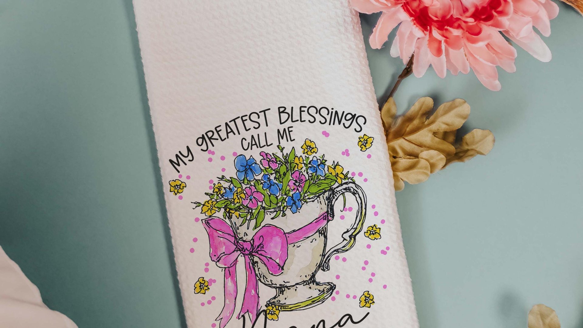 personalized my greatest blessings call me Nana throw pillows for couch, Nana gifts for Mothers day gift for Mimi, floral kitchen towels
