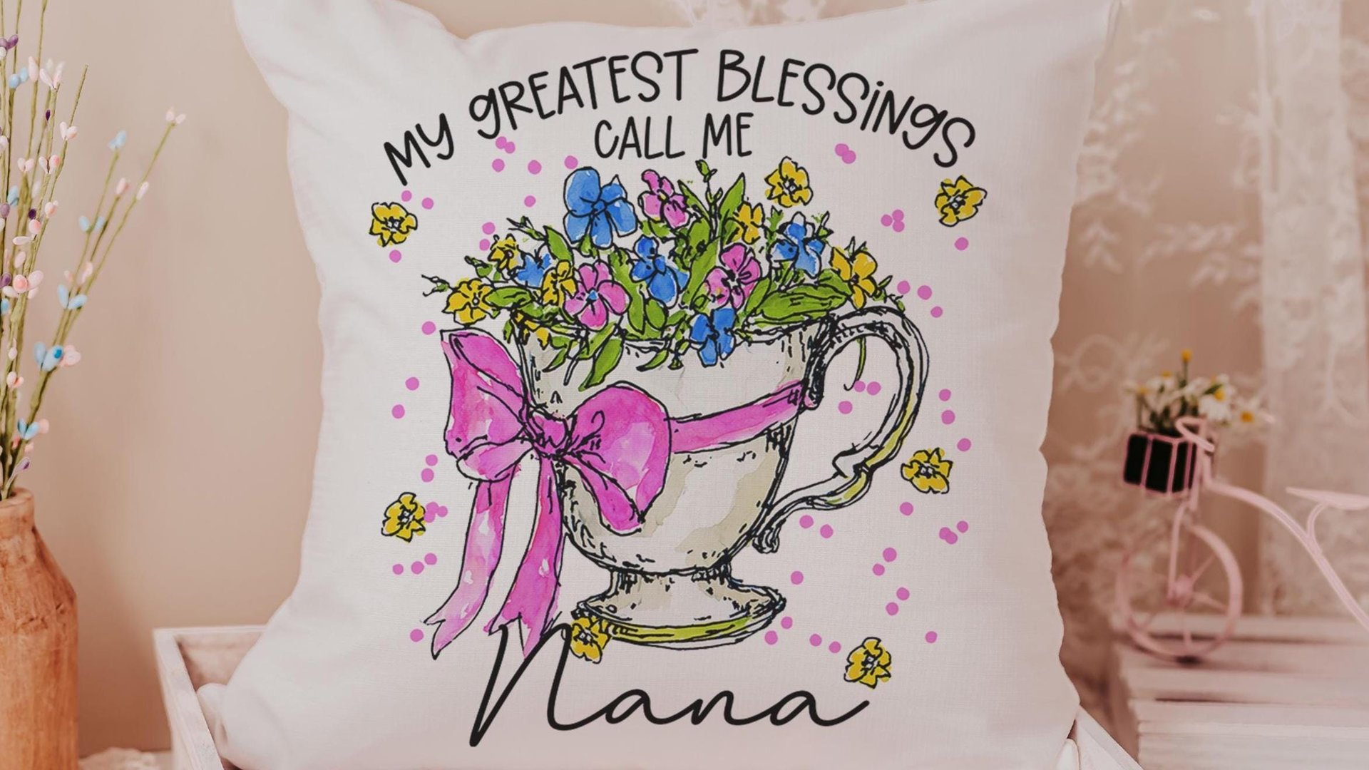 personalized my greatest blessings call me Nana throw pillows for couch, Nana gifts for Mothers day gift for Mimi, floral kitchen towels