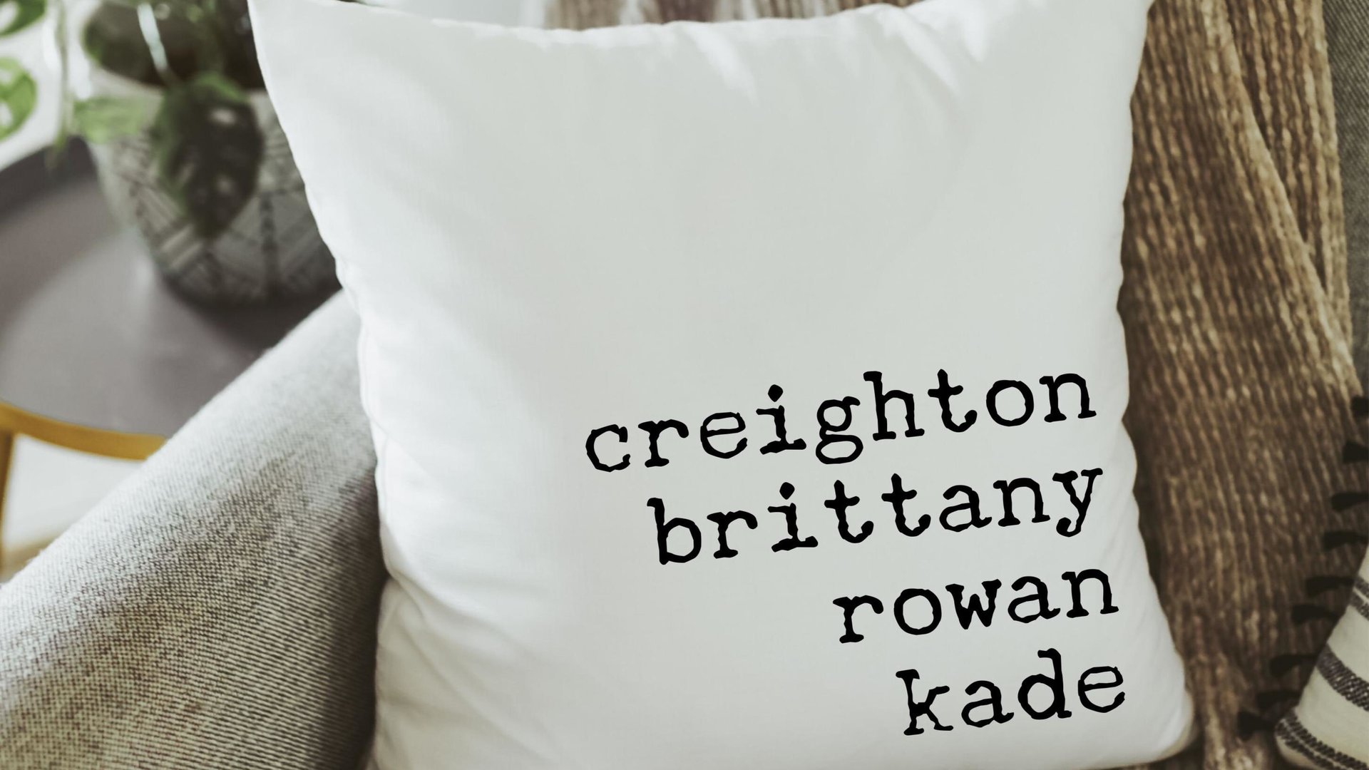 personalized family names throw pillow for bed, pet name pillow, unique anniversary gift for couple, dog parent gift, modern farmhouse decor