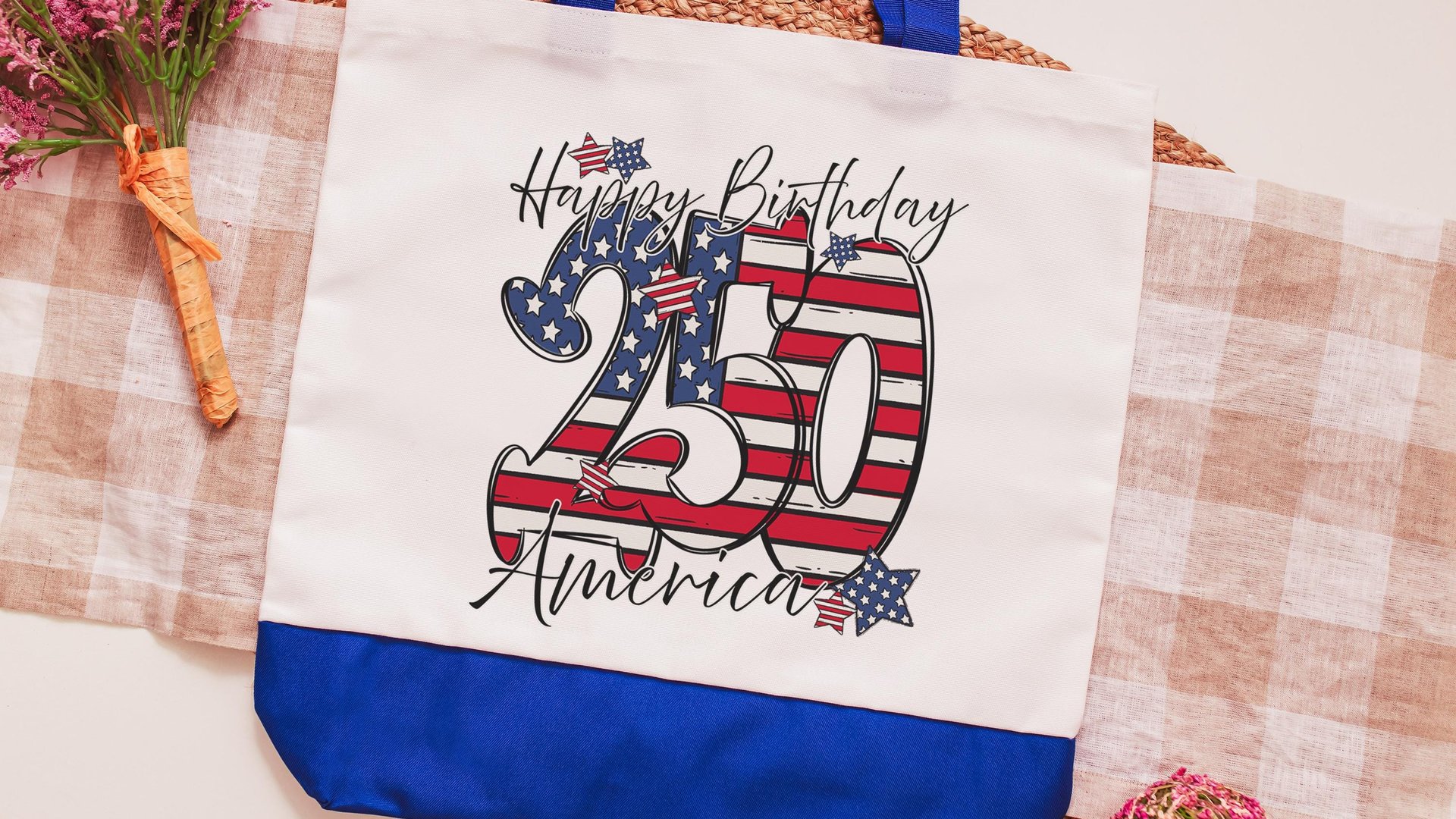Happy birthday America 250 Years flag patriotic tote bag for women, patriotic tote for summer, patriotic military mom gifts, 4th of July