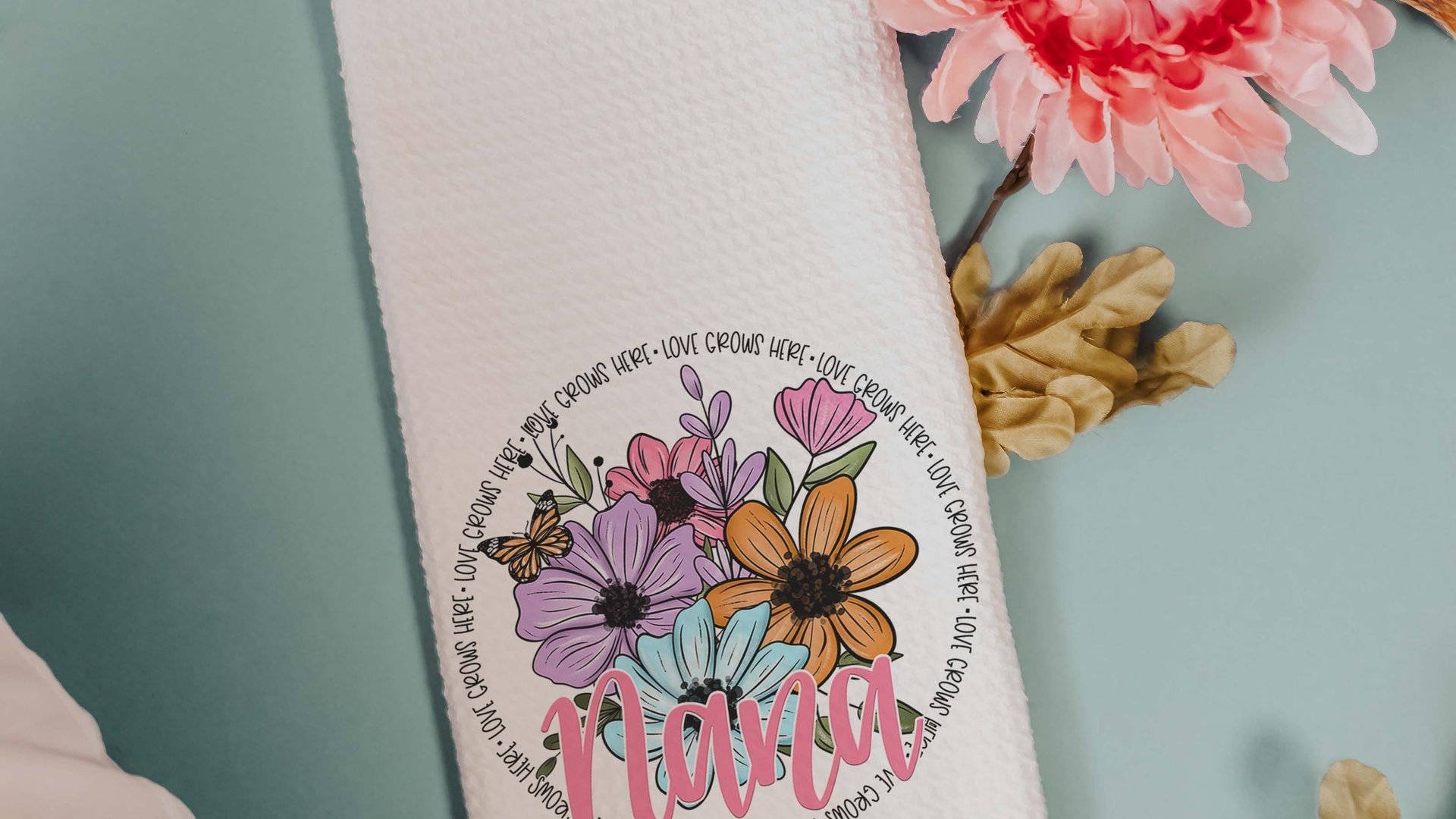 personalized love grows here Abuela pillow cover 18 x 18, Abuela gifts Mothers day gift from grandchildren, Abuela kitchen towels, floral