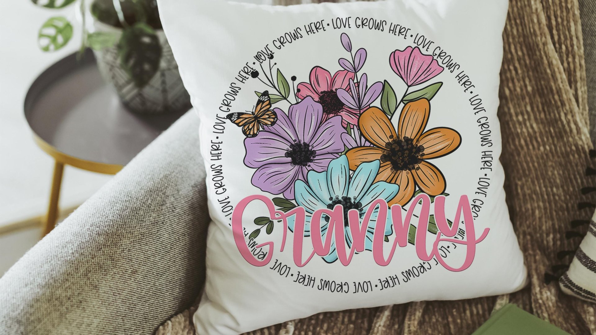 personalized love grows here Abuela pillow cover 18 x 18, Abuela gifts Mothers day gift from grandchildren, Abuela kitchen towels, floral
