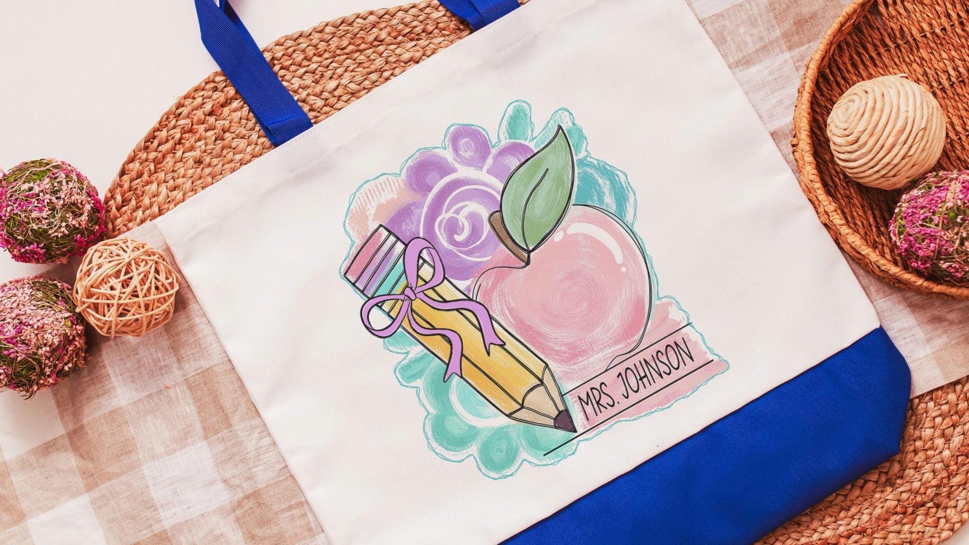personalized pastel apple for teacher tote bag for coworker, cute teacher gifts for women, coquette totes for school, kindergarten teacher