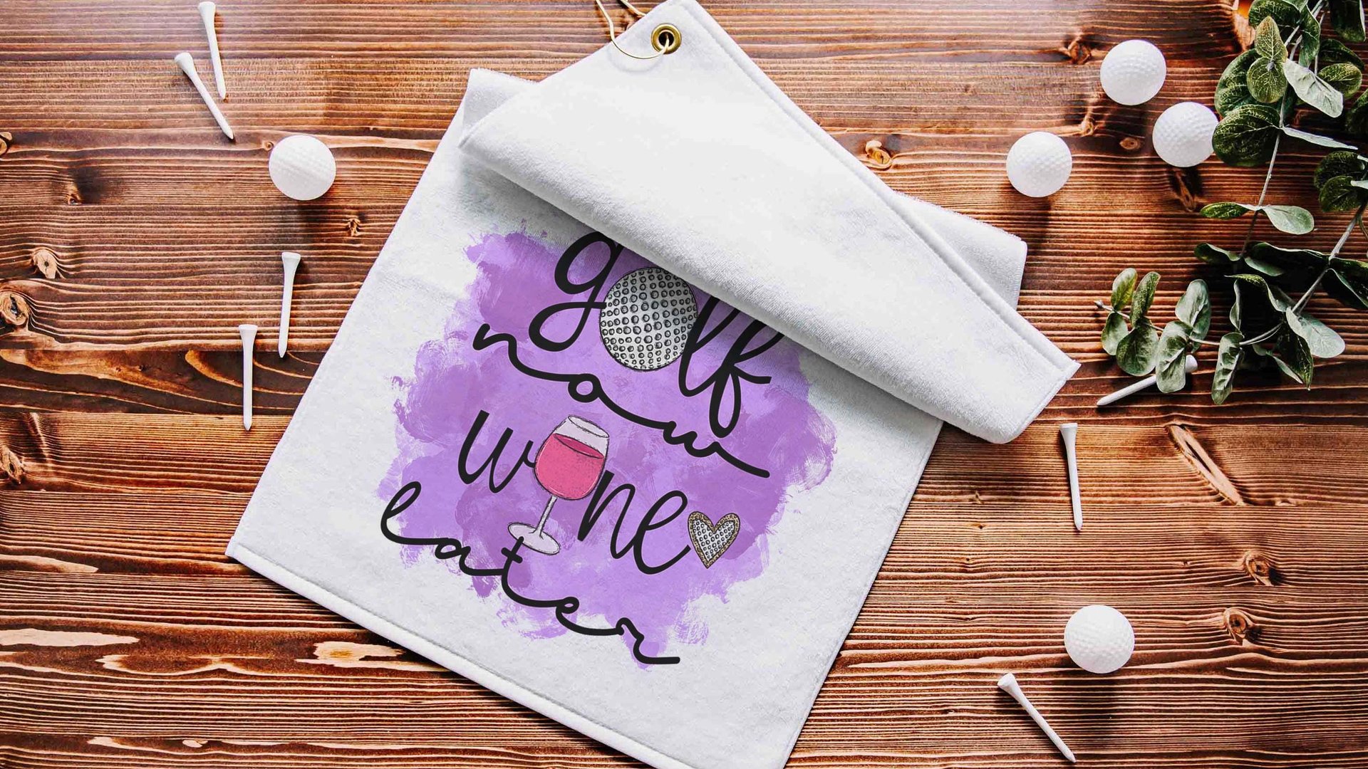 funny golf towel with grommet, golf now wine later golf bag towel for women, cute golf gifts for her, wine gifts for friends, ball towel
