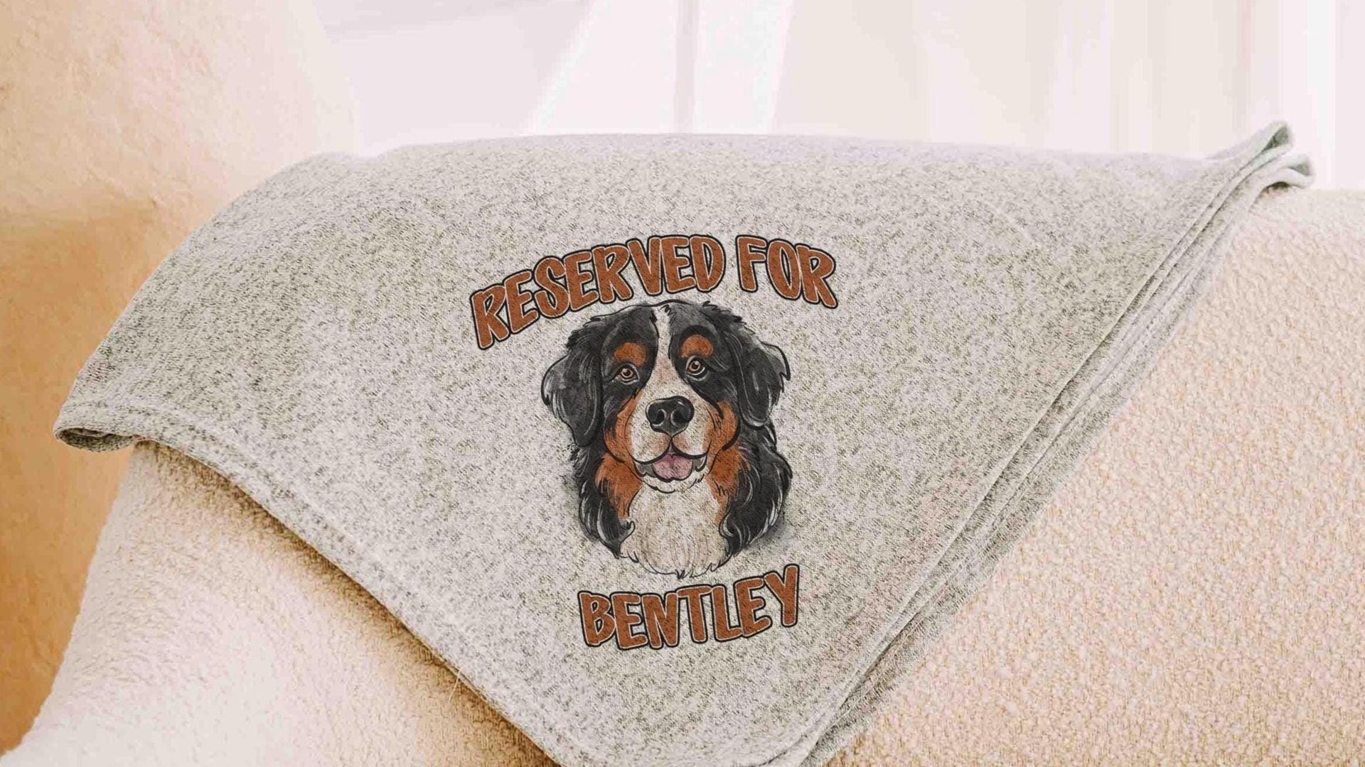 personalized dog name blanket 50 x 60, best gifts for dog lovers, Bernese mountain dog throw blanket for bed, unique dog mom gifts, cozy