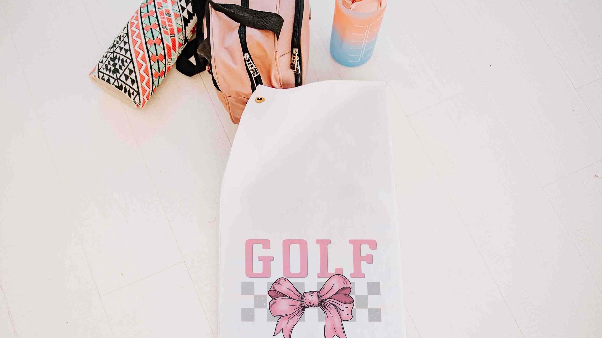 pink bow golf towels with grommet, golf mom era coquette golf towels for sports, lady golfer towel, golfing gifts for girls, cute golf gifts
