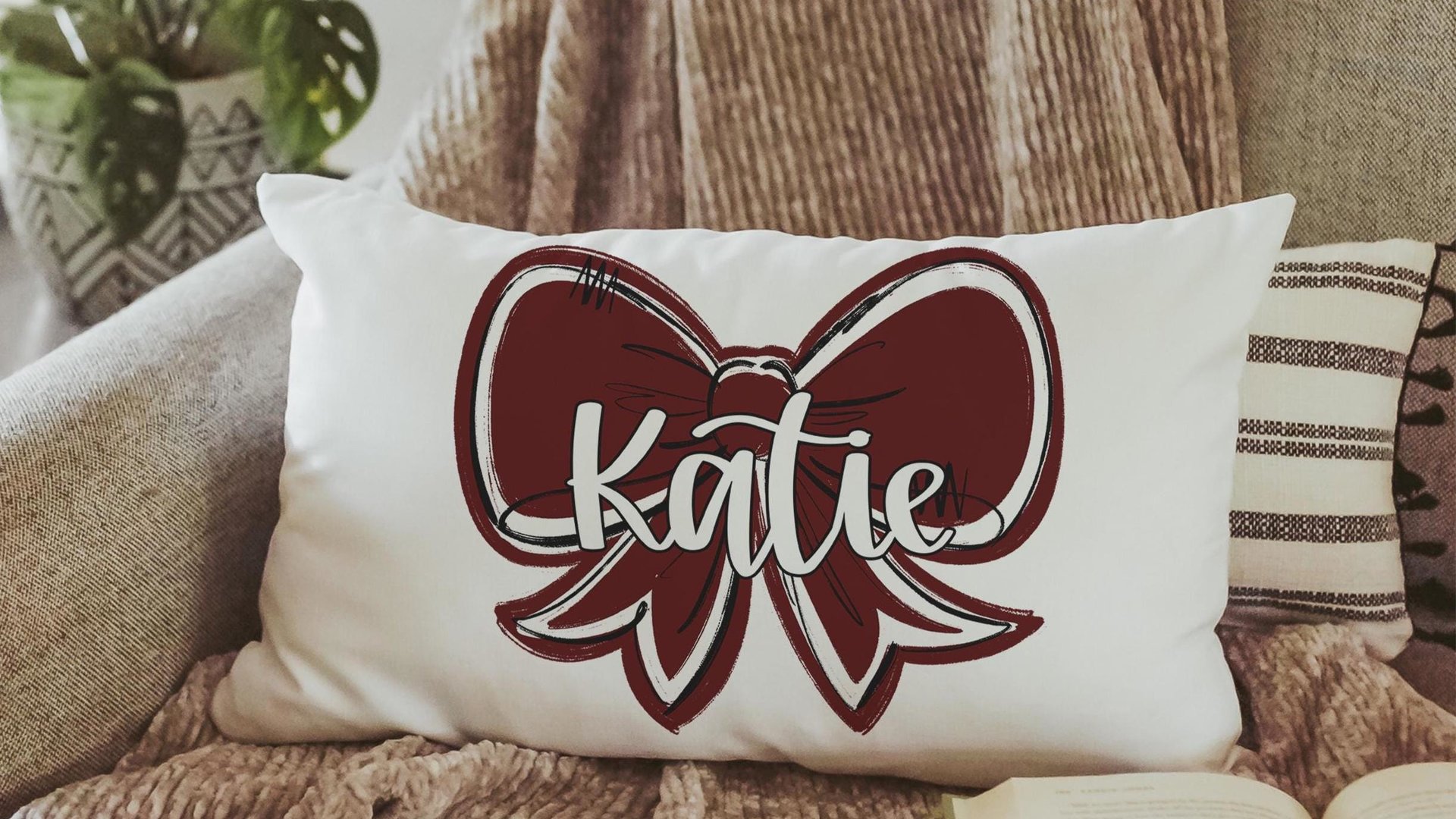 personalized carolina blue coquette name lumbar pillow 12x20, 2026 senior night gifts for teenage girls, custom Mothers day gifts for mom