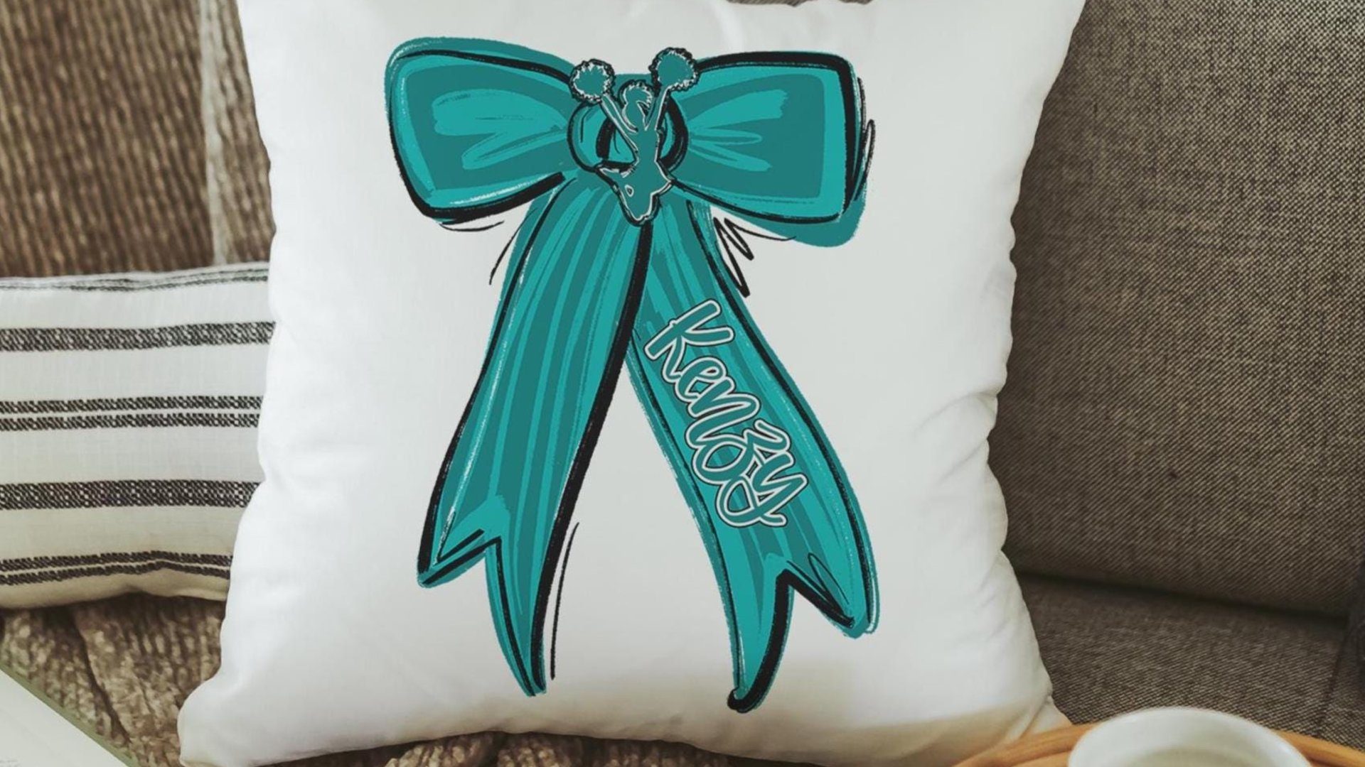 Personalized carolina blue cheer name throw pillow cover 18x18, 2026 senior night cheer gifts for teenage girls, cheer Mothers day gifts for