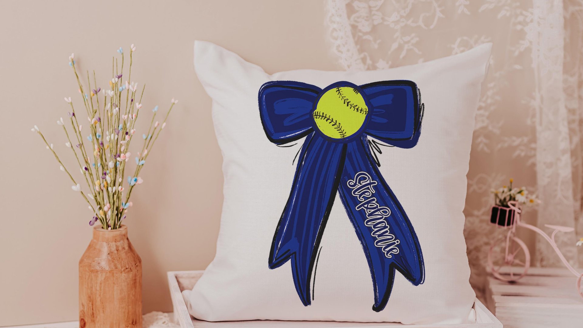 Personalized carolina blue softball name throw pillow cover 18x18, 2026 senior night softball gifts for teenage girls, softball Mothers day