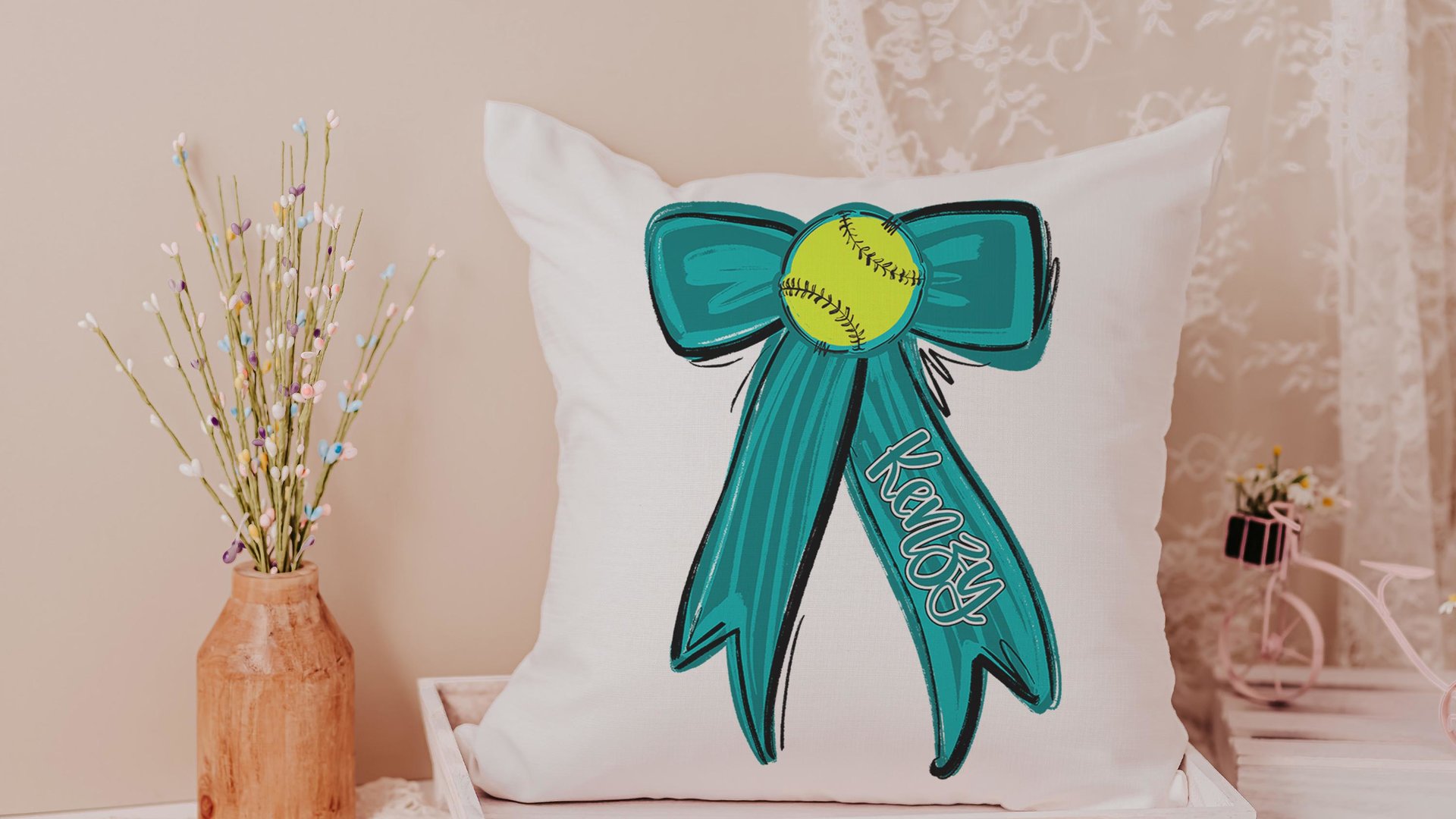 Personalized carolina blue softball name throw pillow cover 18x18, 2026 senior night softball gifts for teenage girls, softball Mothers day