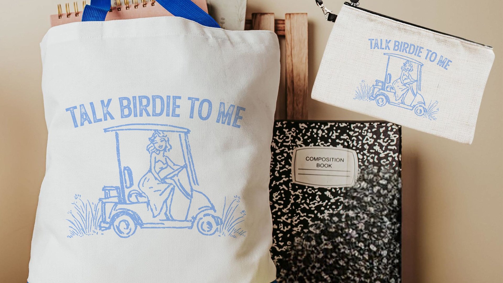talk birdie to me golf tote bag for cart, carolina blue golf wristlet bag for women, funny golf gifts for her, snarky golf accessories for
