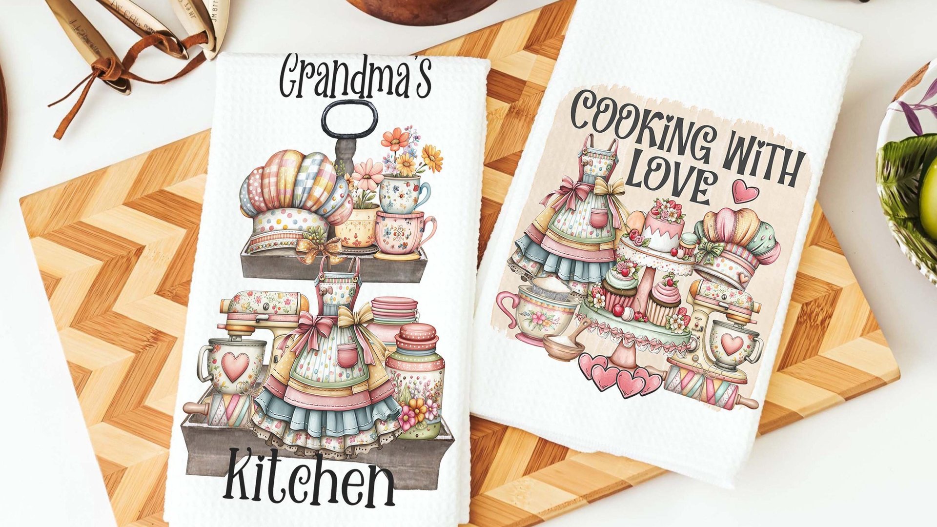 Grandma's kitchen, kitchen towel for grandma, vintage inspired kitchen decor, baker gifts for her, cooking with love kitchen hand towel for