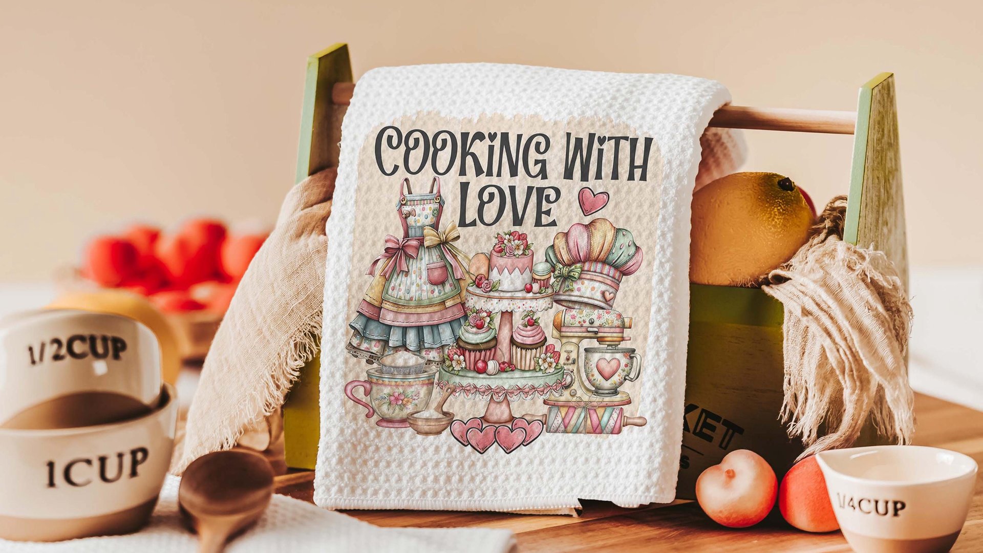 Grandma's kitchen, kitchen towel for grandma, vintage inspired kitchen decor, baker gifts for her, cooking with love kitchen hand towel for