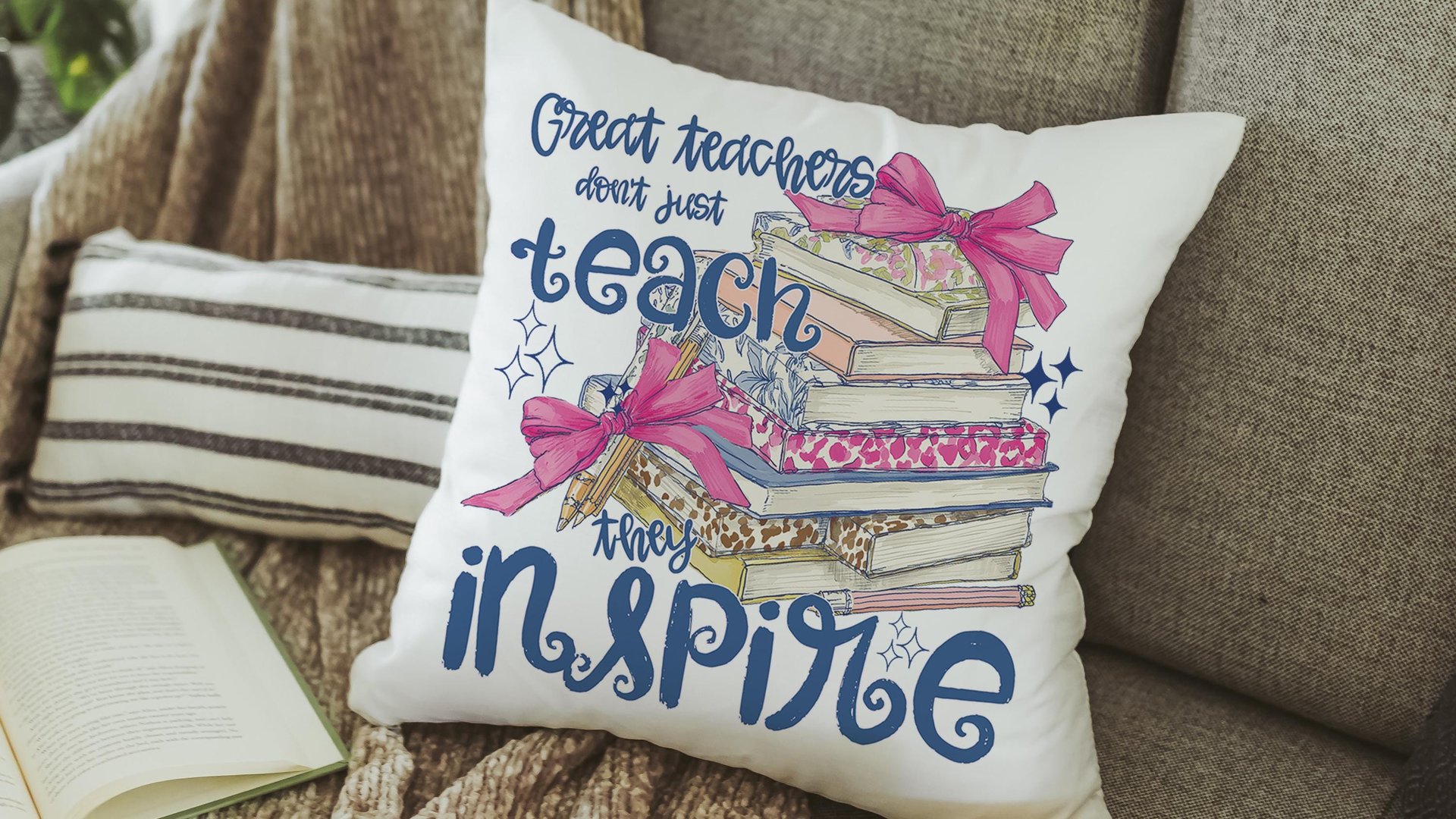 Great teachers don't just teach they inspire pillow for chair, cute teacher appreciation gifts for preschool teachers, kindergarten teacher