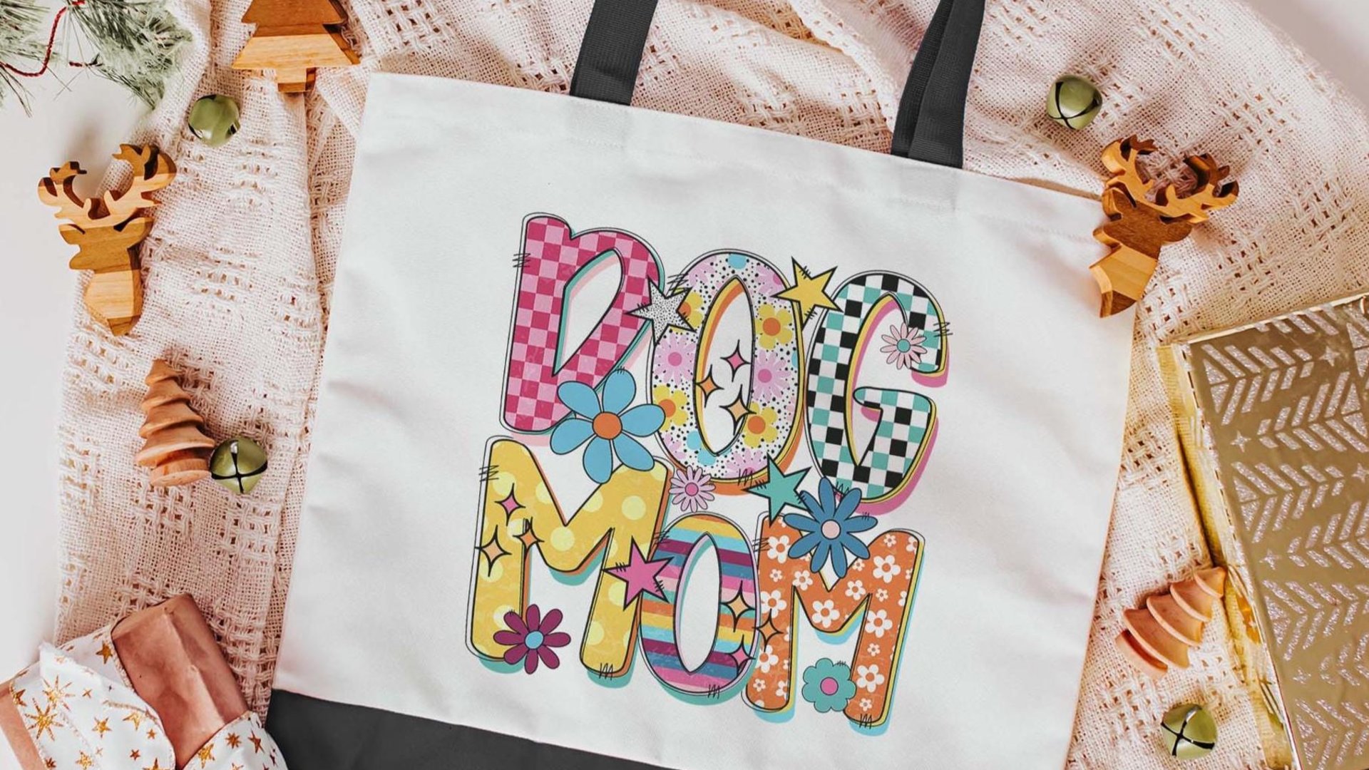 Dog mom rainbow dog tote bag for women, best gifts for dog lovers, dog walking bag, unique dog mom gifts, colorful rainbow dog gift