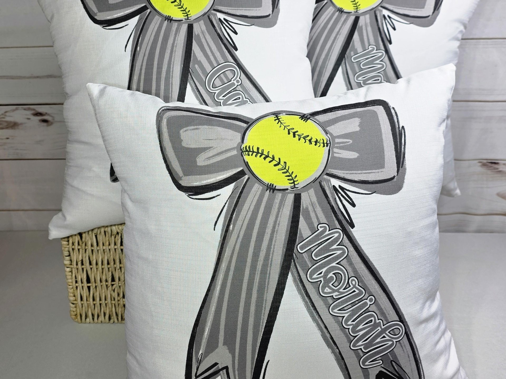 Personalized school spirit softball throw pillows