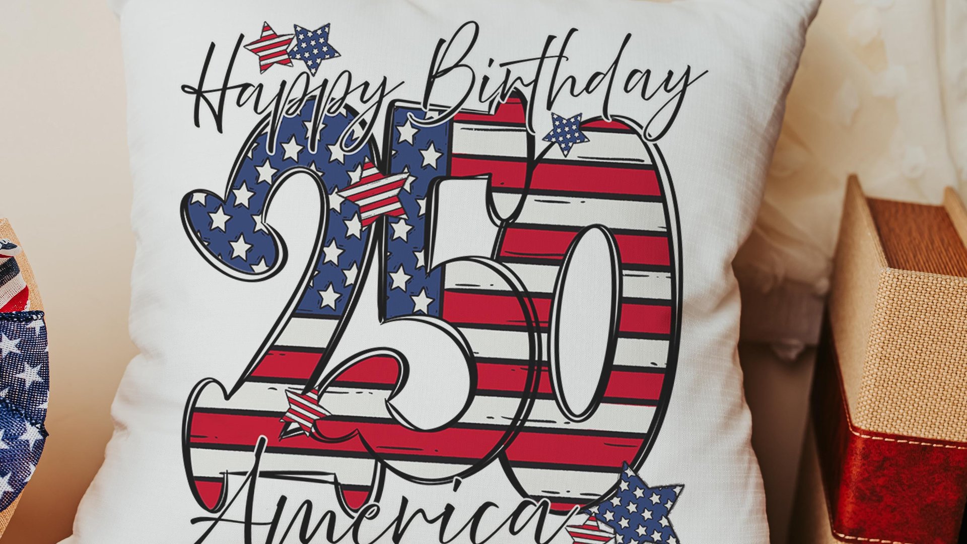 Happy birthday America 250 Years flag decorative pillows for couch, 4th of July red white and blue throw pillow home decor, patriotic gifts