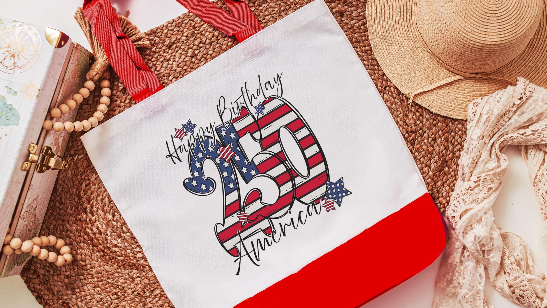 Happy birthday America 250 Years flag patriotic tote bag for women, patriotic tote for summer, patriotic military mom gifts, 4th of July