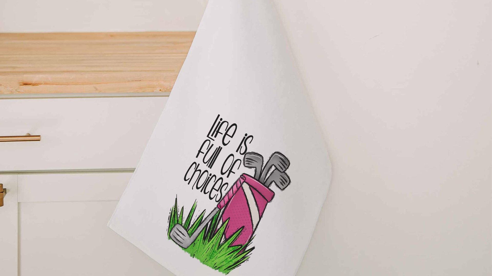 life is full of important choices golf towel with grommet, funny golf bag towel for women, cute golf gifts for her, ball towel, lady golfer