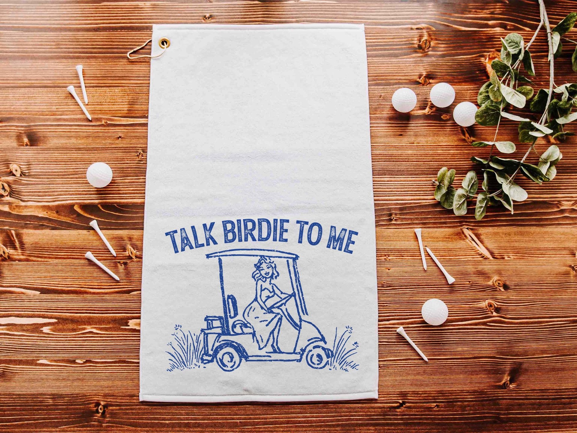 Talk birdie to me carolina blue  golf towel with hook
