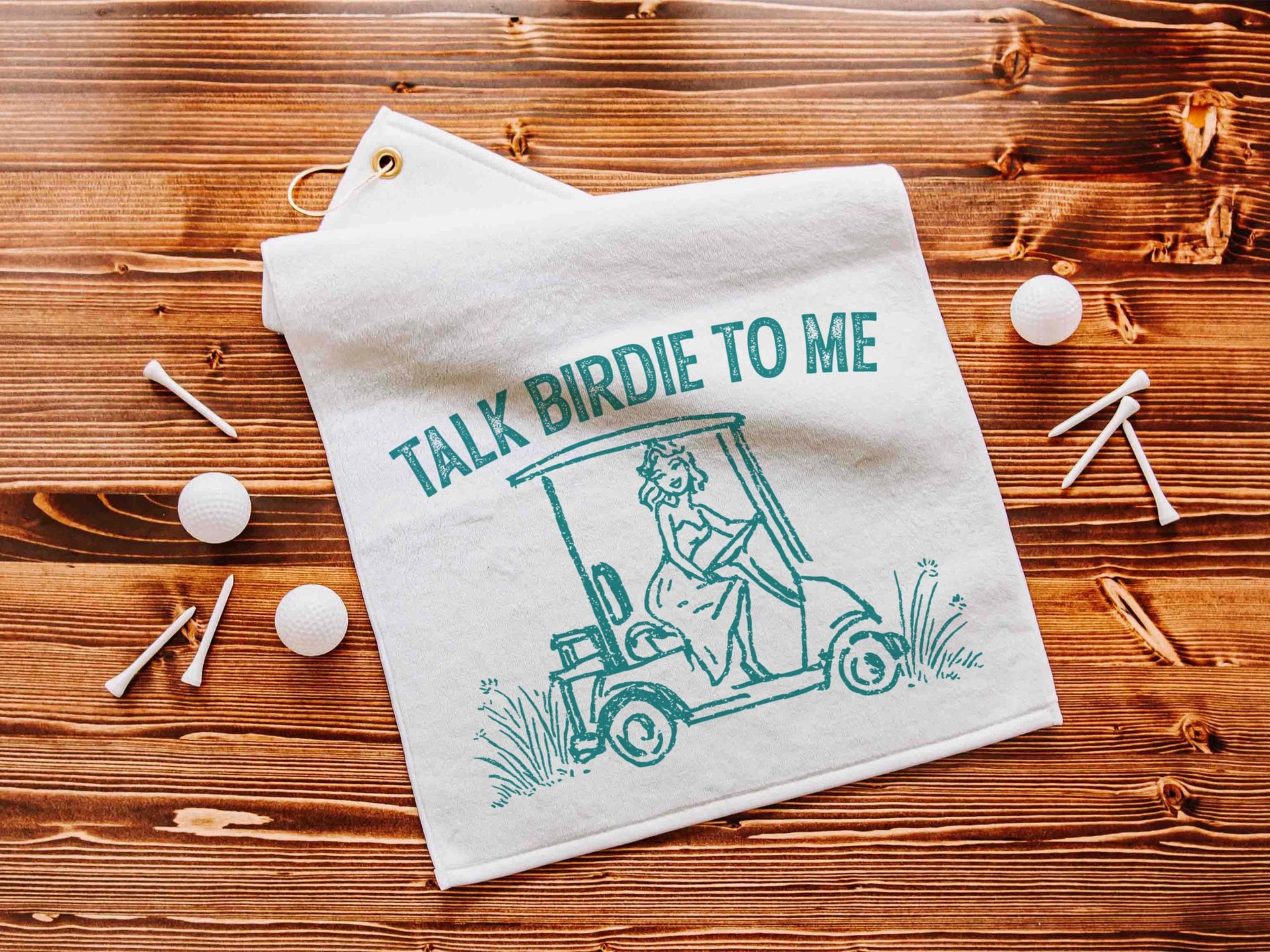 Talk birdie to me carolina blue  golf towel with hook