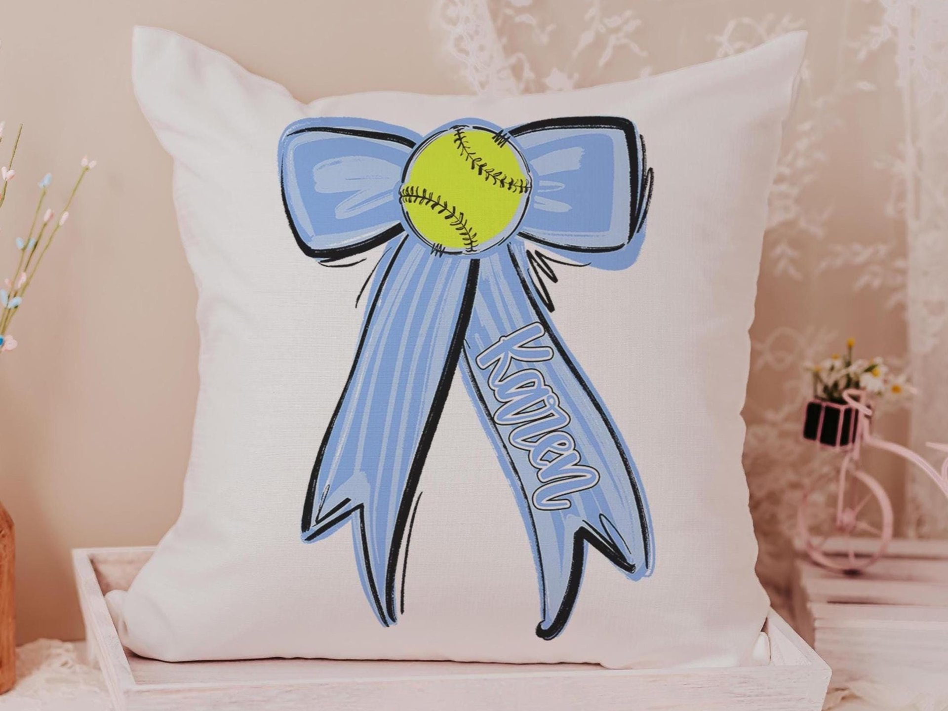 Personalized school spirit softball throw pillows