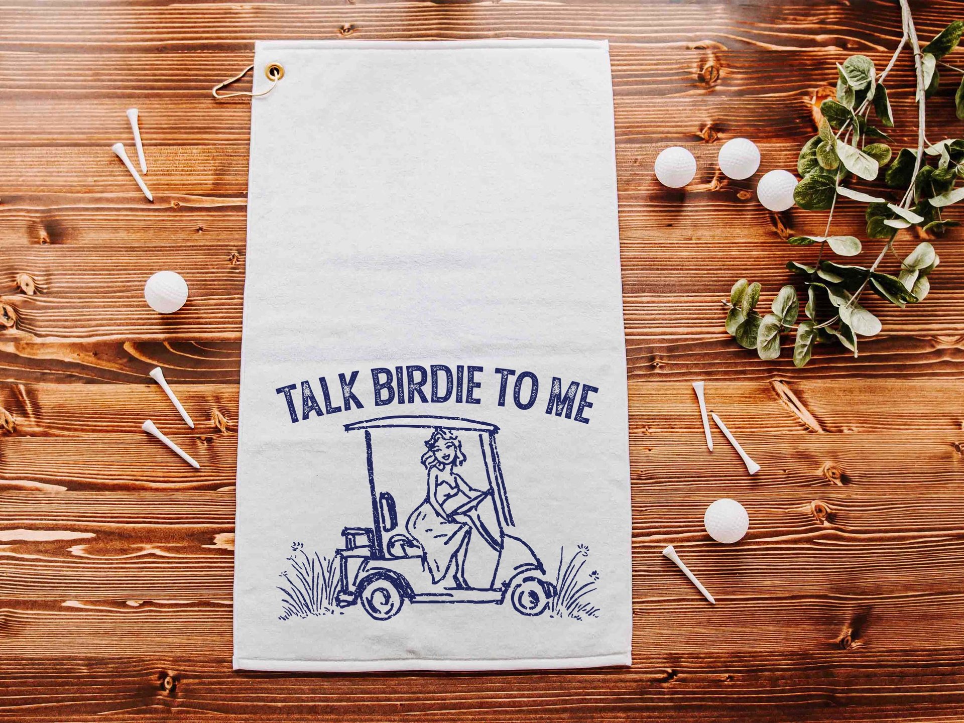 Talk birdie to me carolina blue  golf towel with hook