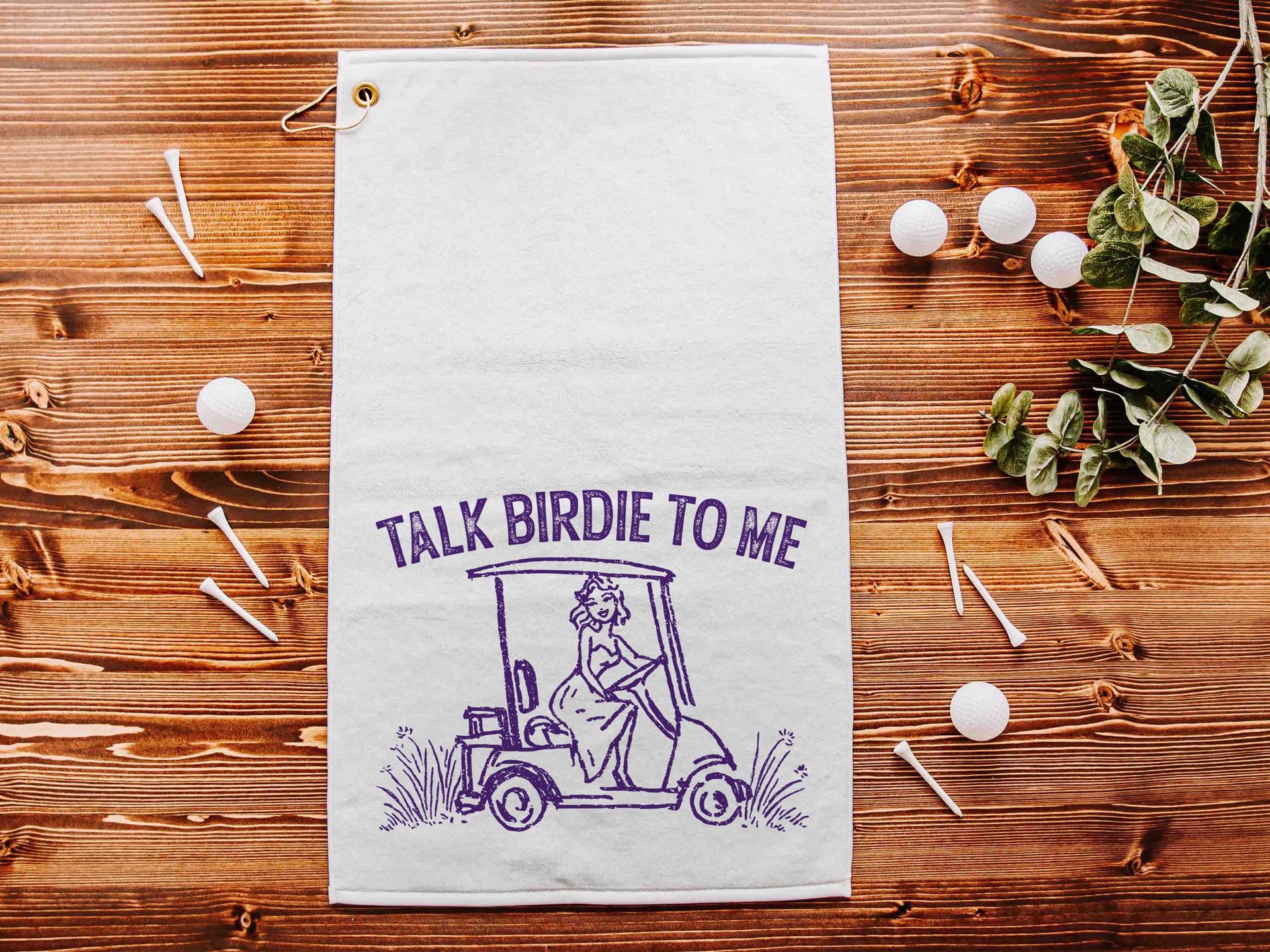 Talk birdie to me carolina blue  golf towel with hook