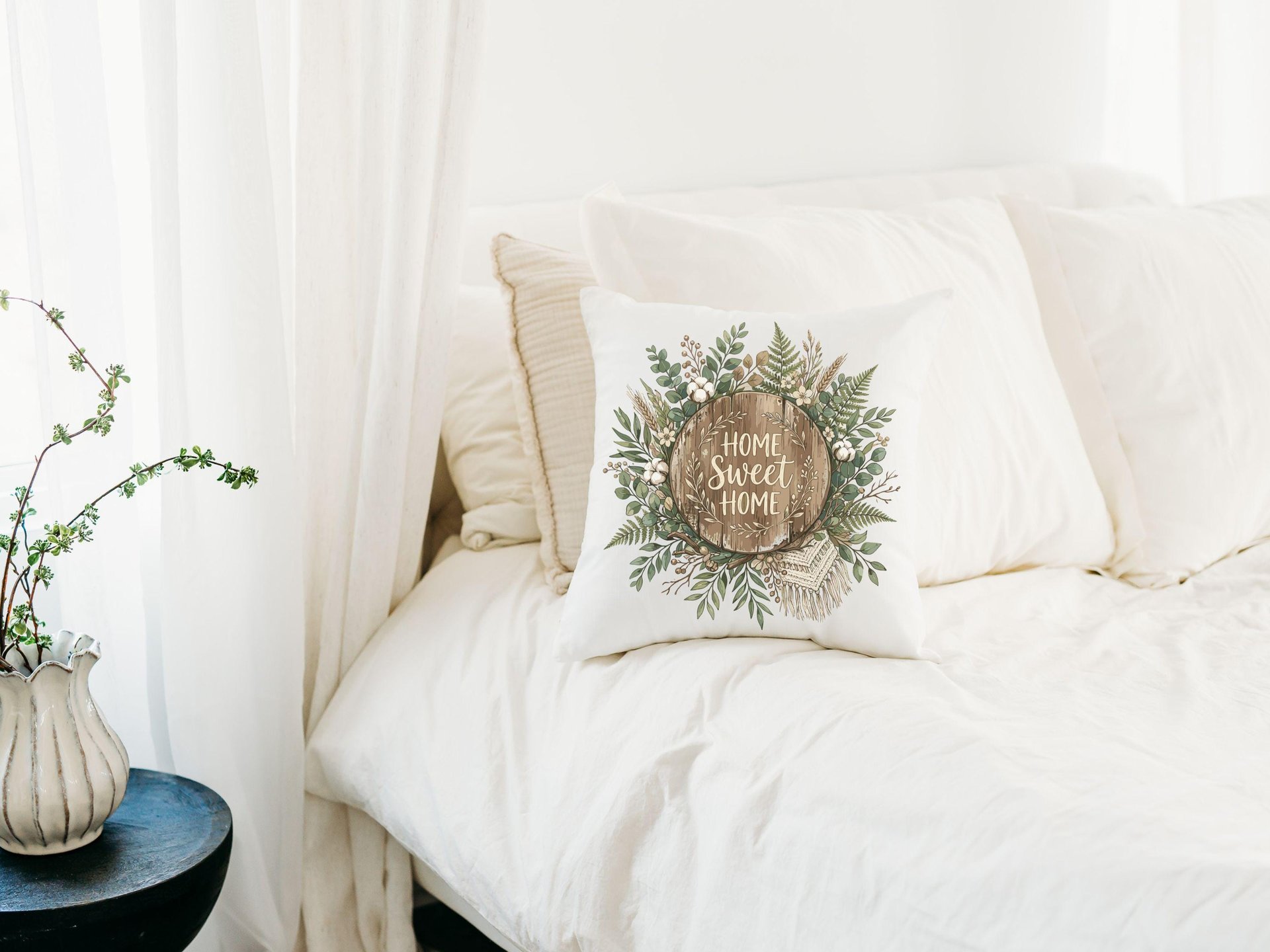 Boho wreath throw pillows 