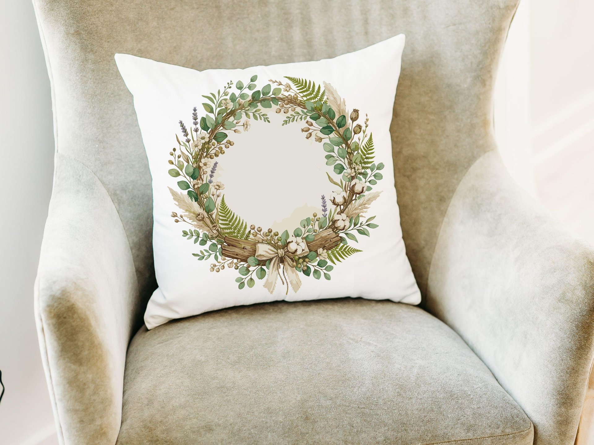 Boho wreath throw pillows 