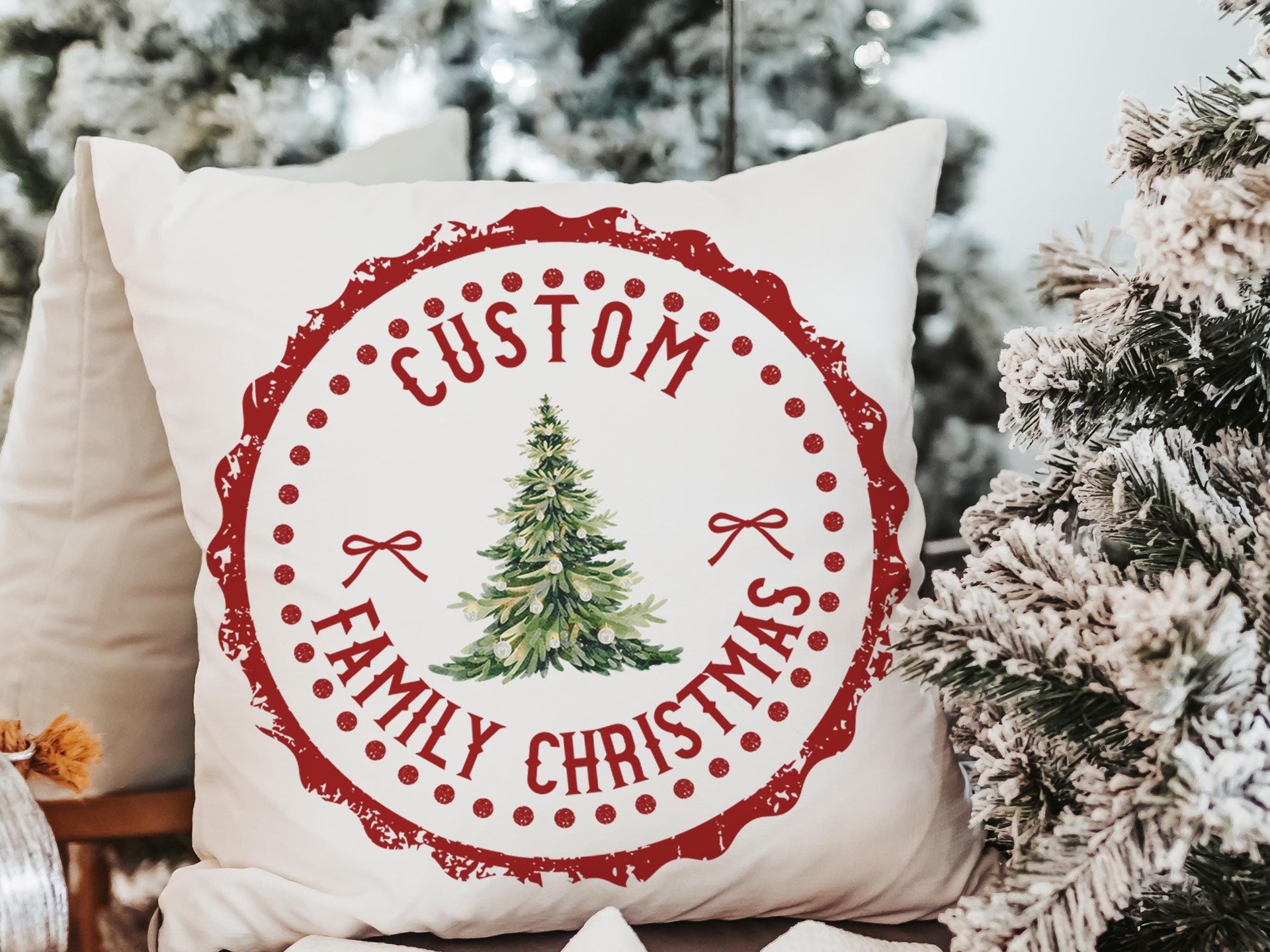 Personalized green stamp family name throw pillow for sofa