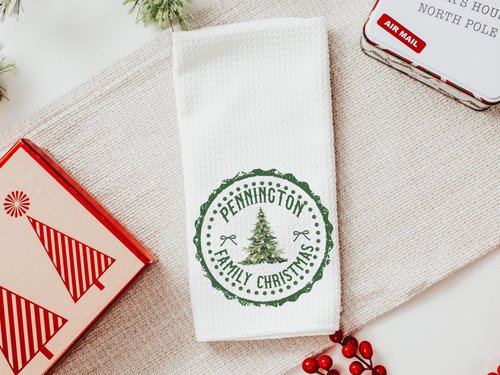 Personalized family Christmas kitchen towels for winter