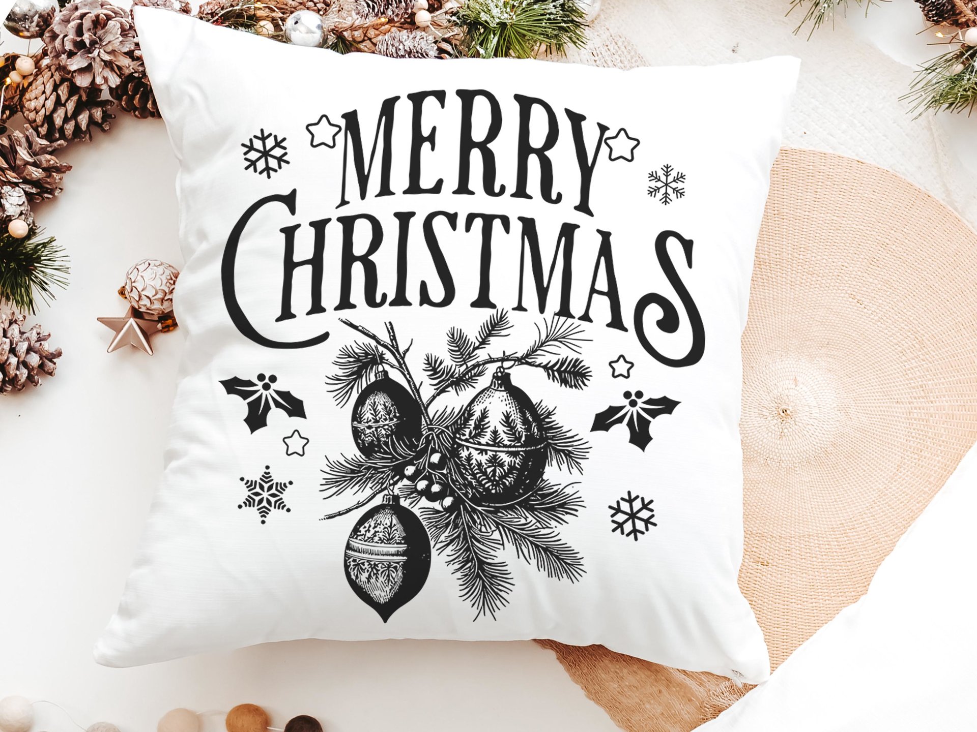 Black vintage Merry Christmas throw pillow & towel Christmas housewarming gift 