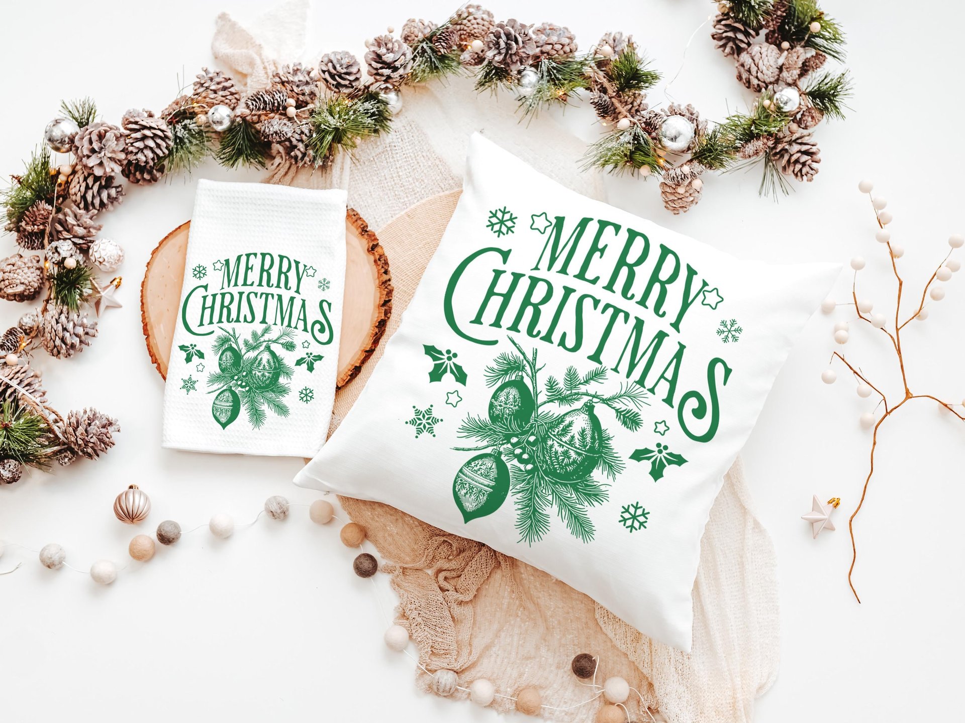 Black vintage Merry Christmas throw pillow & towel Christmas housewarming gift 