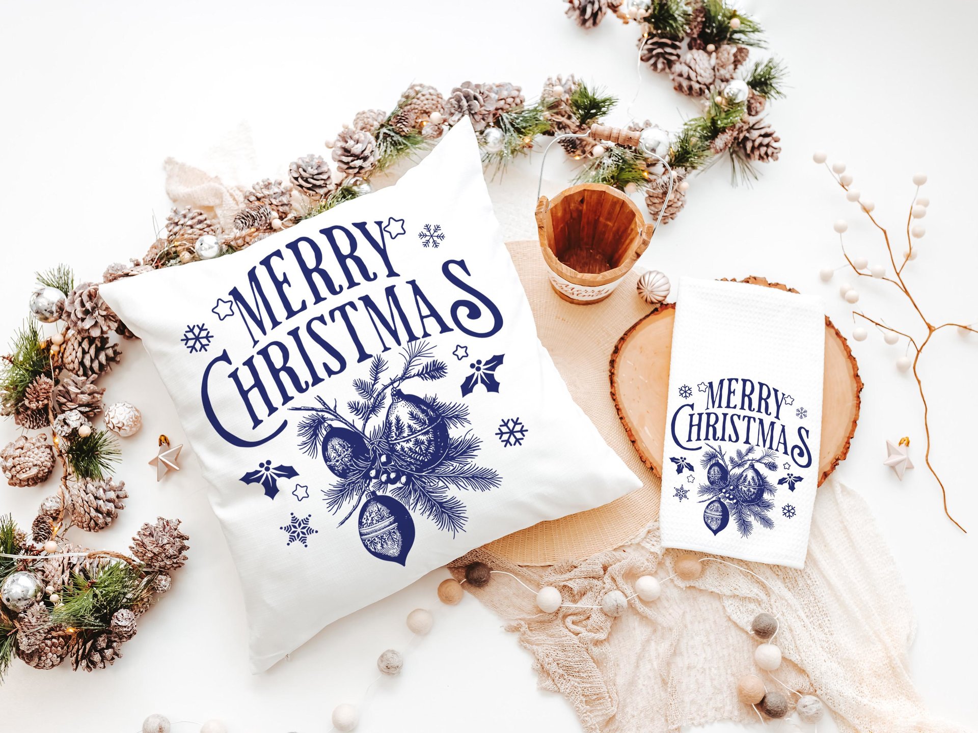 Black vintage Merry Christmas throw pillow & towel Christmas housewarming gift 