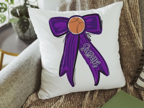 Personalized Blue Coquette Basketball Throw Pillow, 18x18