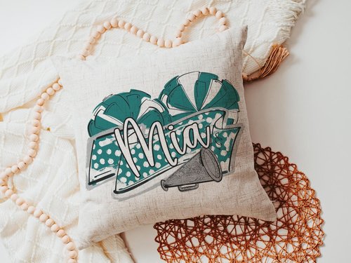 Personalized Carolina Blue Cheer Pom-Pom Pillow with Name, 18x18